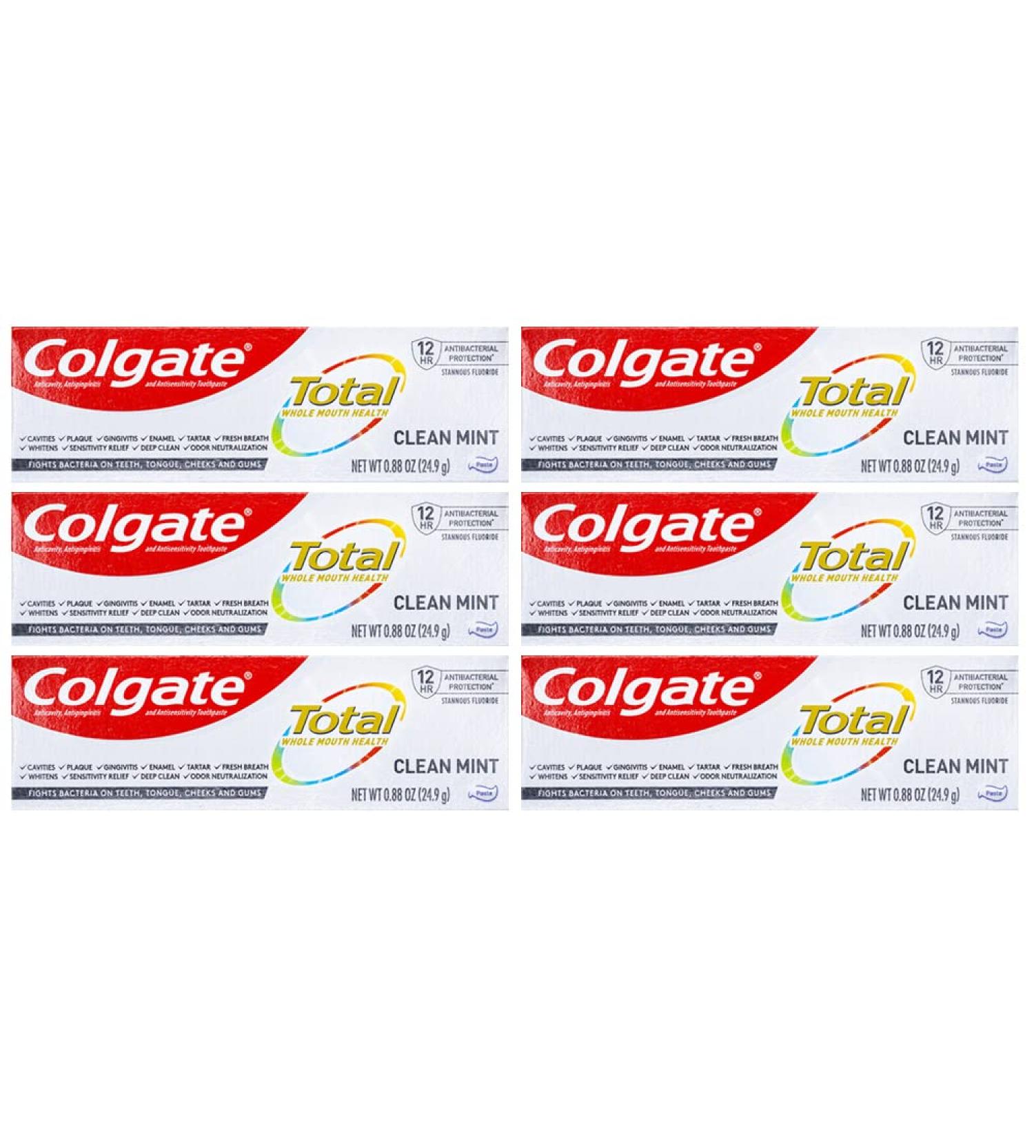 Colgate Total Toothpaste Clean Mint Travel Size 0.88 oz (24.9g) - Pack of 6