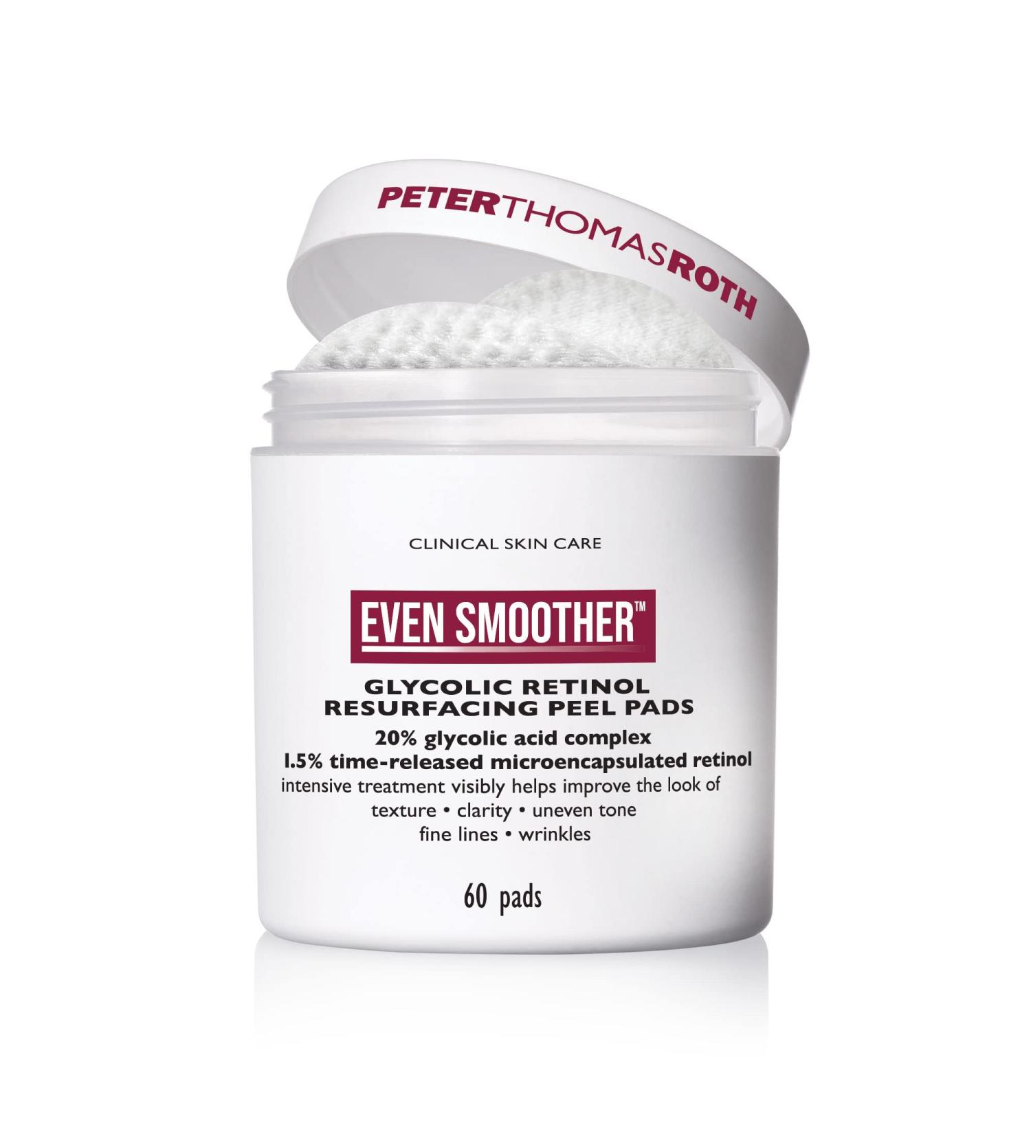 Peter Thomas Roth Even Smoother Glycolic Retinol Resurfacing Peel Pads - 60 ct | Glycolic Acid & Retinol Facial Peel - Buy Online on GoSupps.com
