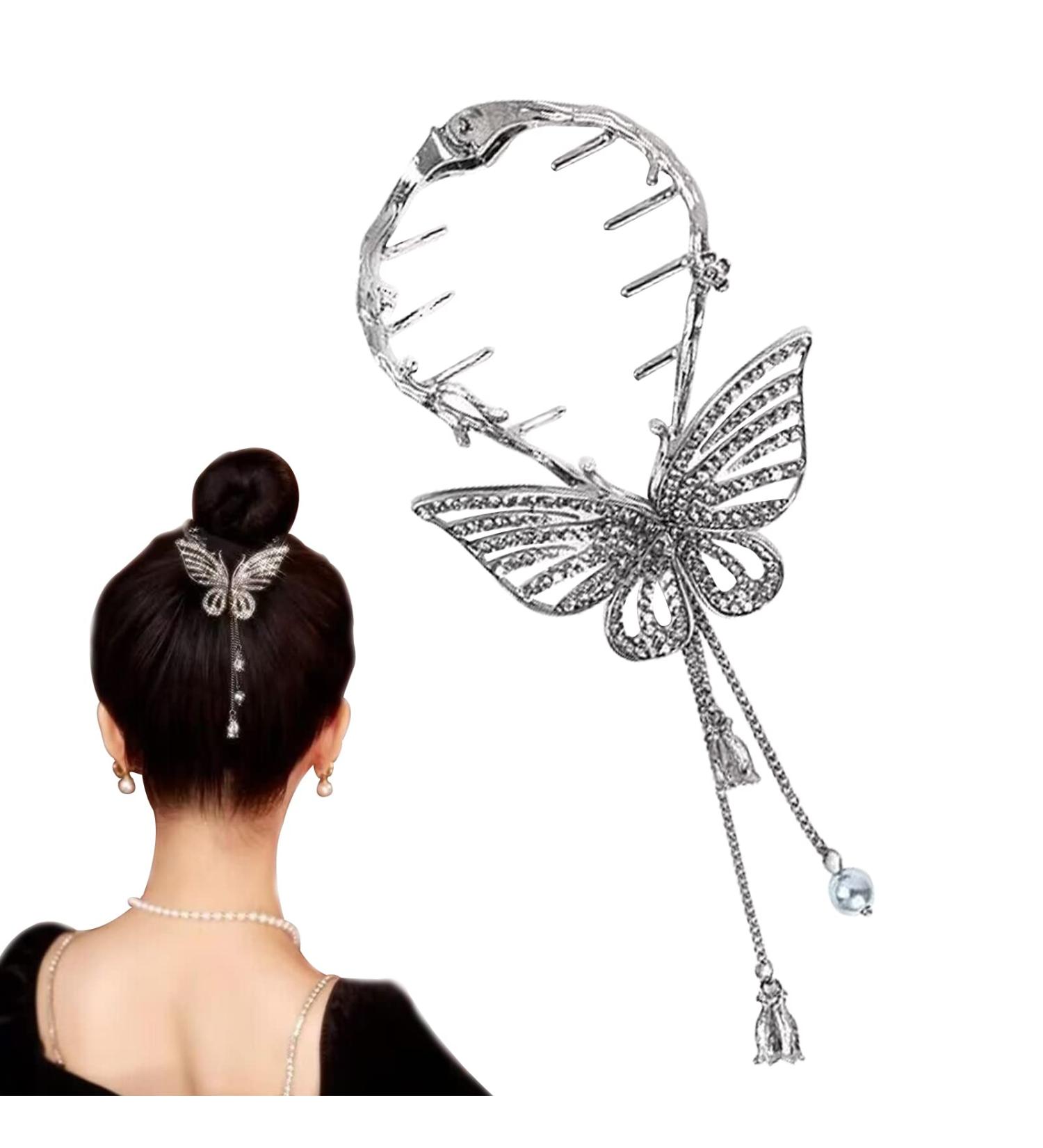 Butterfly Hair Clips for Women Bow Light Luxury Premium Feeling Hairpin Black Bow Hair Pin Sparkling Crystal Stone Braided Hair Clips Tassel Ponytail Buckle Hair Clip for ladies and Girls - Buy Online on GoSupps.com