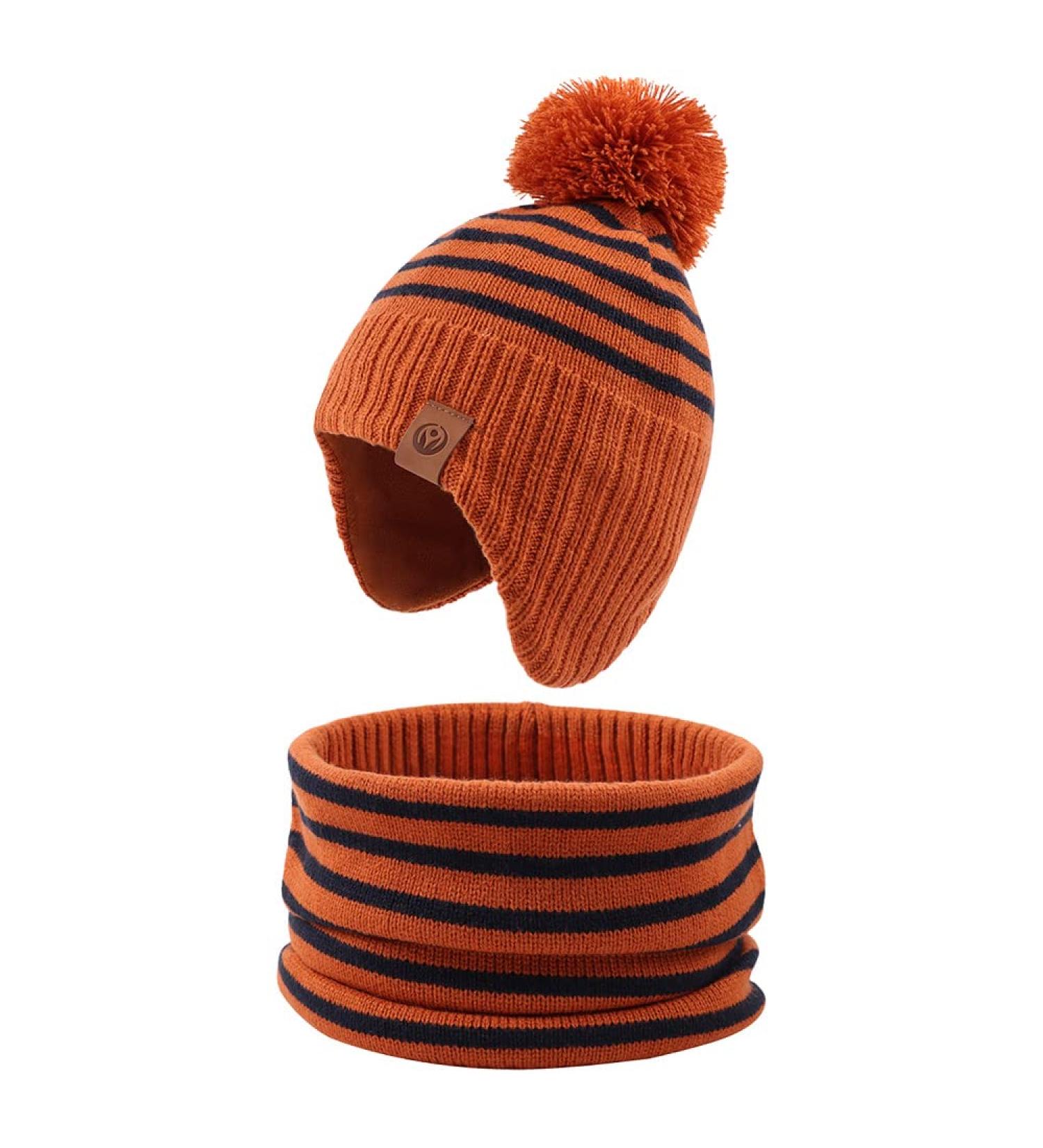 XIAOHAWANG Striped Kids Winter Beanie Hat Set - Caramel (Ages 4-8) - Buy Online on GoSupps.com