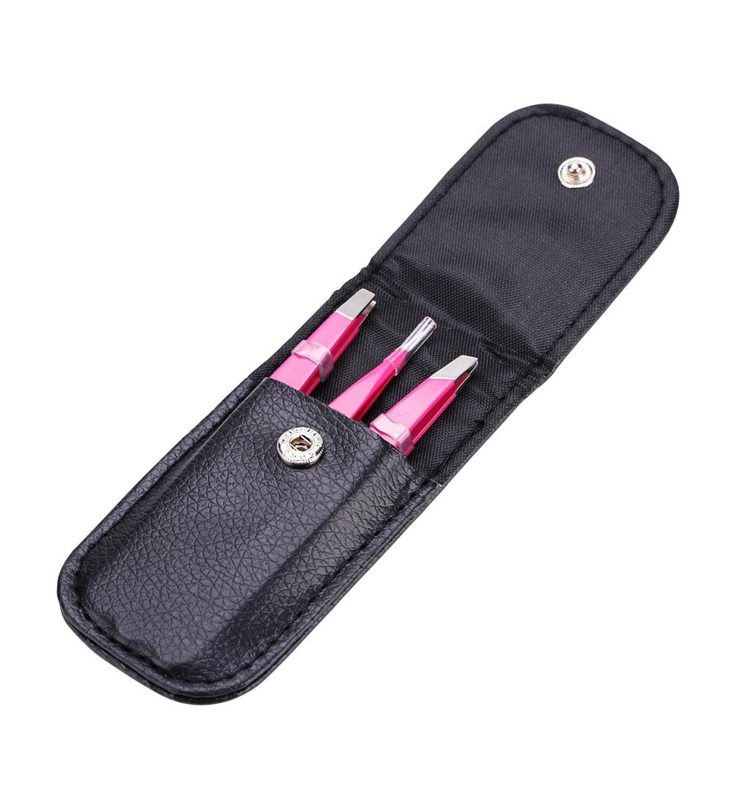 3-Piece Stainless Steel Tweezers Set - Flat Lace & Sloping Tips for Eyebrows & Facial Hair Removal - Rose Red - Perfect for Home & Gift - Buy Online on GoSupps.com