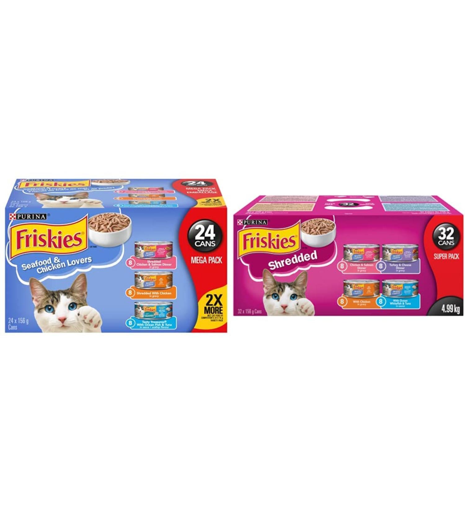 Purina Friskies Seafood & Chicken Lovers Wet Cat Food Variety Pack 24 x 156g Cans Brown (45078) & Purina Shredded Super Pack Cat Food 32 x 156g Cans 1 Case (Packaging May Vary) Cat Food + Cat Food Brown - Buy Online on GoSupps.com