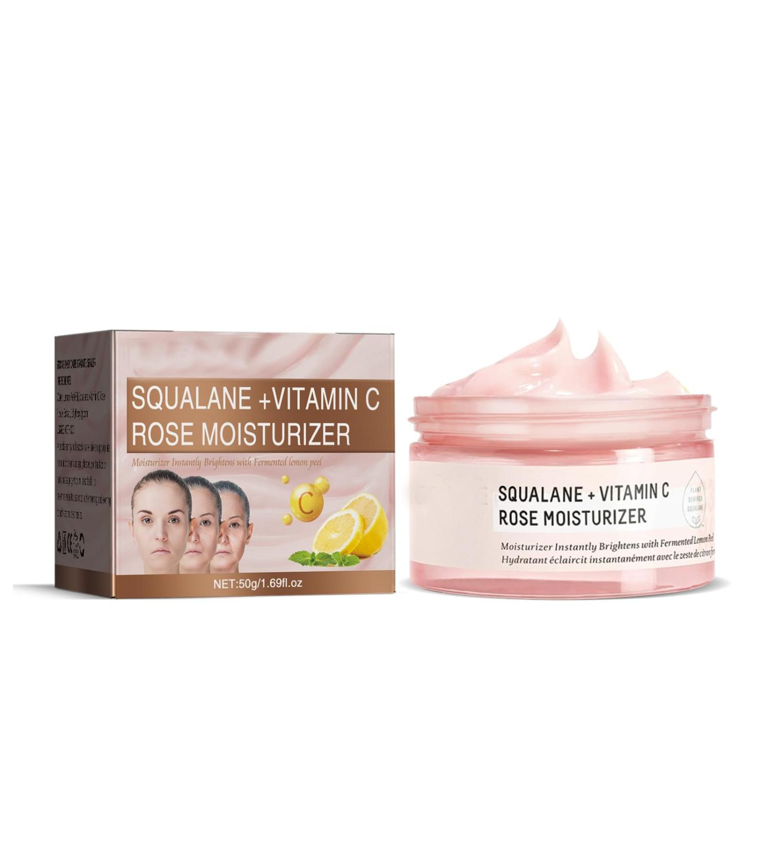 Squalane+Vitamin C Rose Moisturizer Anti Wrinkle Face Cream Repair Skin Cream Facial Cream for Moisturizing Hydrating Anti-Dull Anti-Wrinkle Firming & Brightening Cream - Buy Online on GoSupps.com