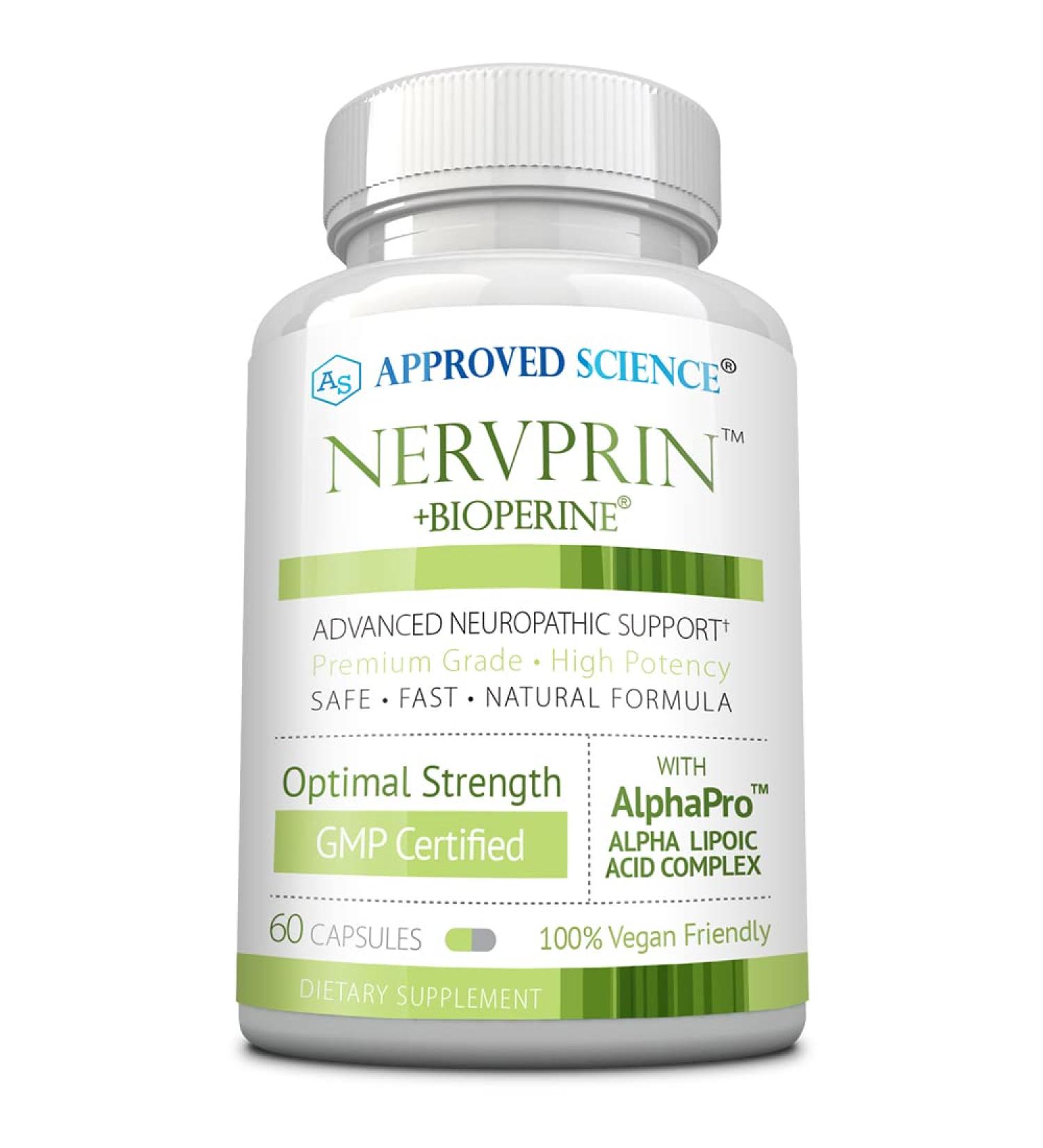 Approved Science Nervprin - Premium Nerve Support with Benfotiamine B12 & R-Alpha-Lipoic Acid - USA Made - 60 Capsules - Buy Online on GoSupps.com