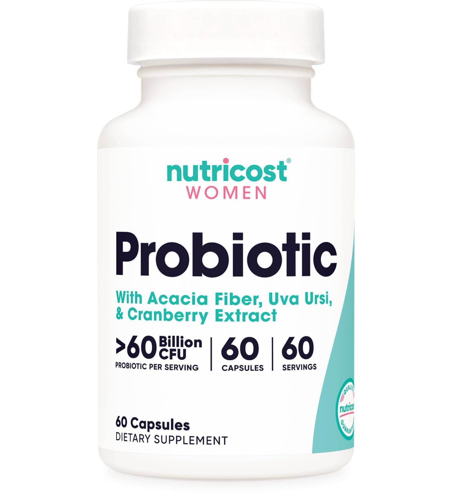 Nutricost Probiotic for Women 60 Billion CFU 60 Capsules Complex with Acacia Fiber Uva Ursi & Cranberry Extract - Non-GMO & Gluten Free - Buy Online on GoSupps.com