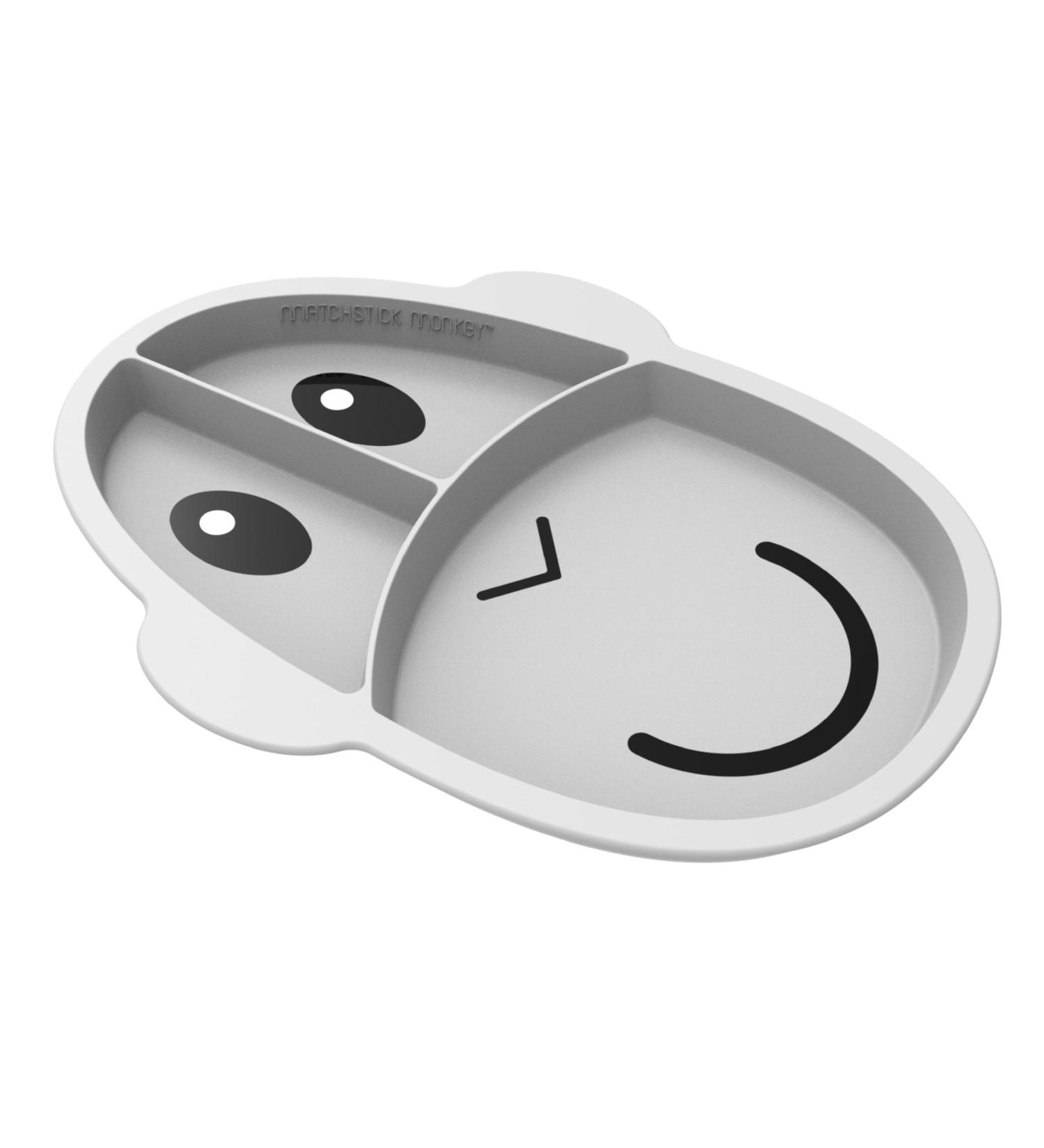 Matchstick Monkey Anti-Slip 3-Section Plate - Grey | 100% Silicone, BPA Free | Antimicrobial | for 12 Months - Buy Online on GoSupps.com