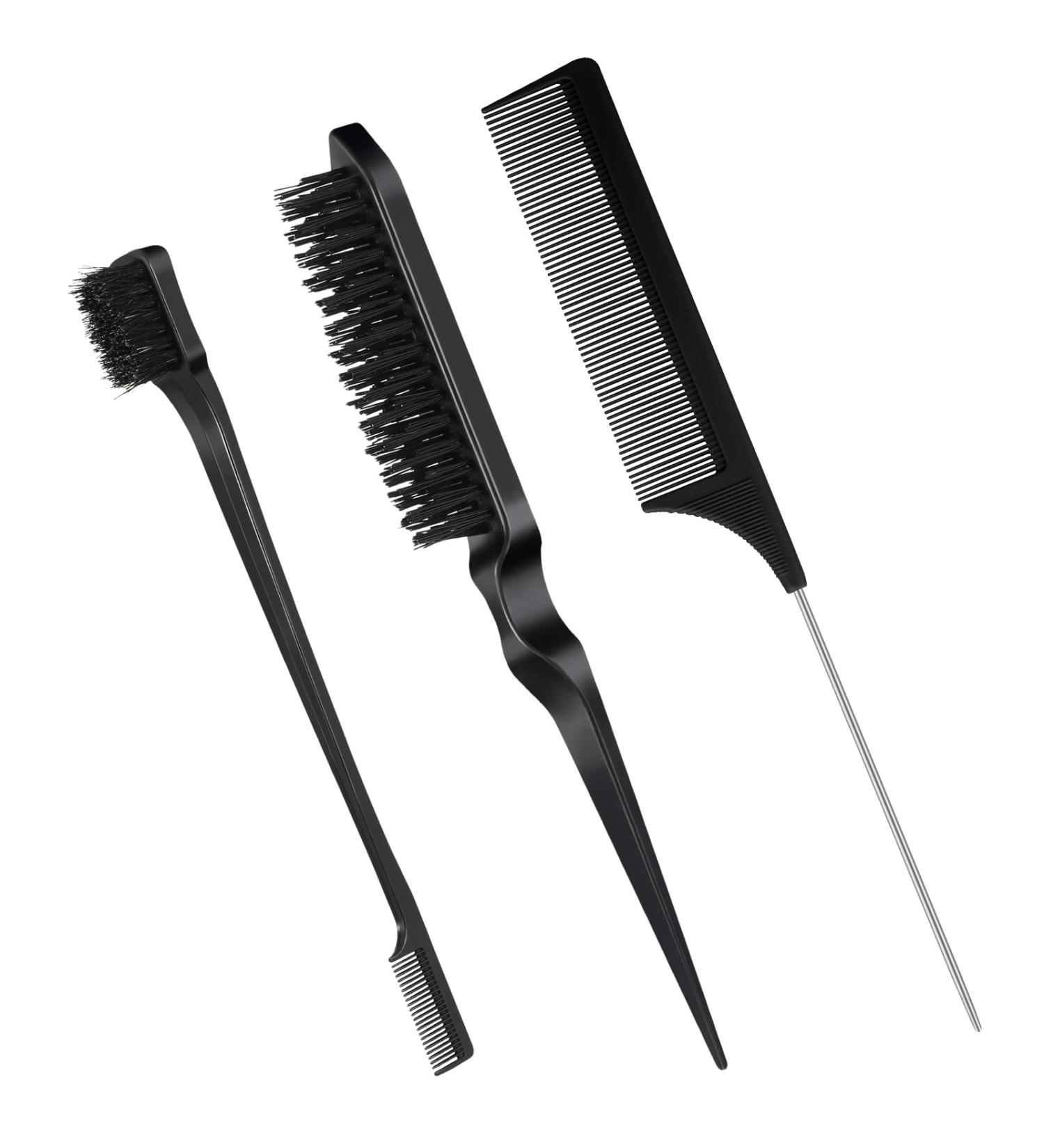 3 Pcs Hair Styling Comb Teasing Comb Set Professional Hair Styling Comb Kit Rat Tail Comb Brush Triple Teasing Comb for Men Women Teasing Slicking Brushing Combing Styling Hair (Black) - Buy Online on GoSupps.com