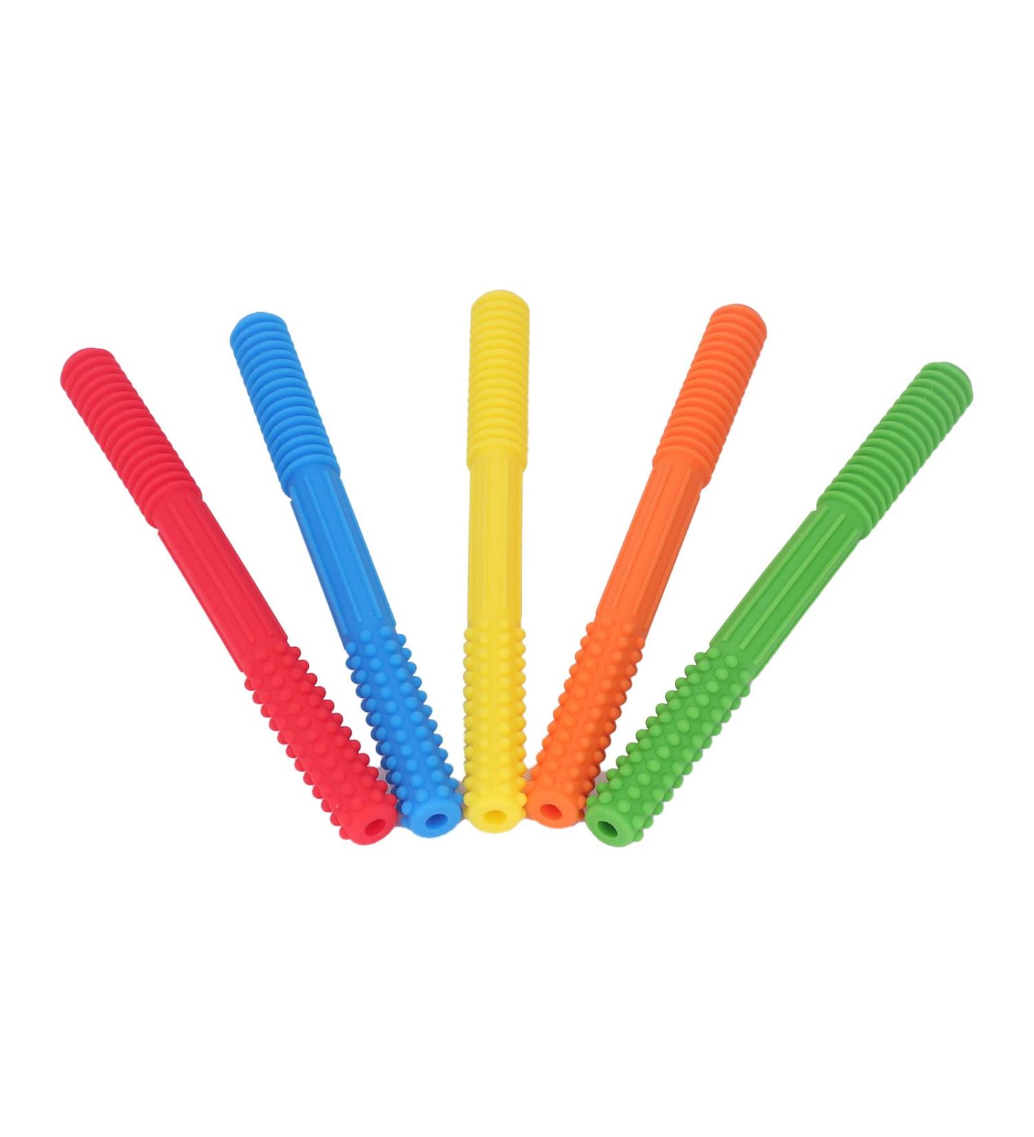 Baby Teething Tube Toys - 5 Pack Silicone Chewing Straws for Toddlers & Infants - Bite Resistant 5 Colors - Buy Online on GoSupps.com