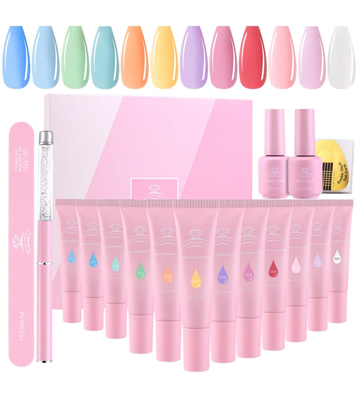 Makartt QikGel Nail Building Kit - Clear Pink All-in-One Gel Builder Set with 12 Vibrant Colors - Ideal for French Nail Art Designs - LED Lamp Required - Buy Online on GoSupps.com
