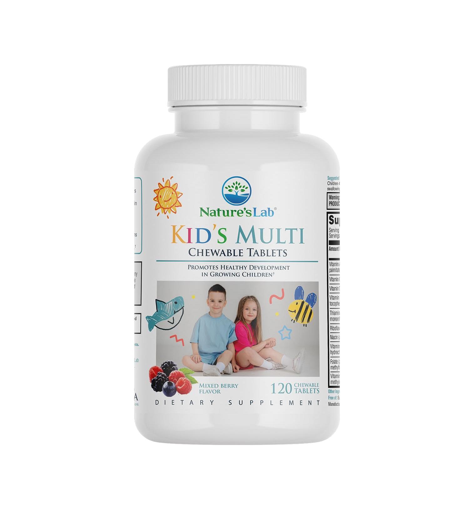 Nature's Lab Kid's Multi Natural Chewable Vitamins - Complete Children's Multivitamin with Iron Magnesium Zinc & Calcium - Mixed Berry Flavor - 120 Tablets for Ages 2+ - Buy Online on GoSupps.com