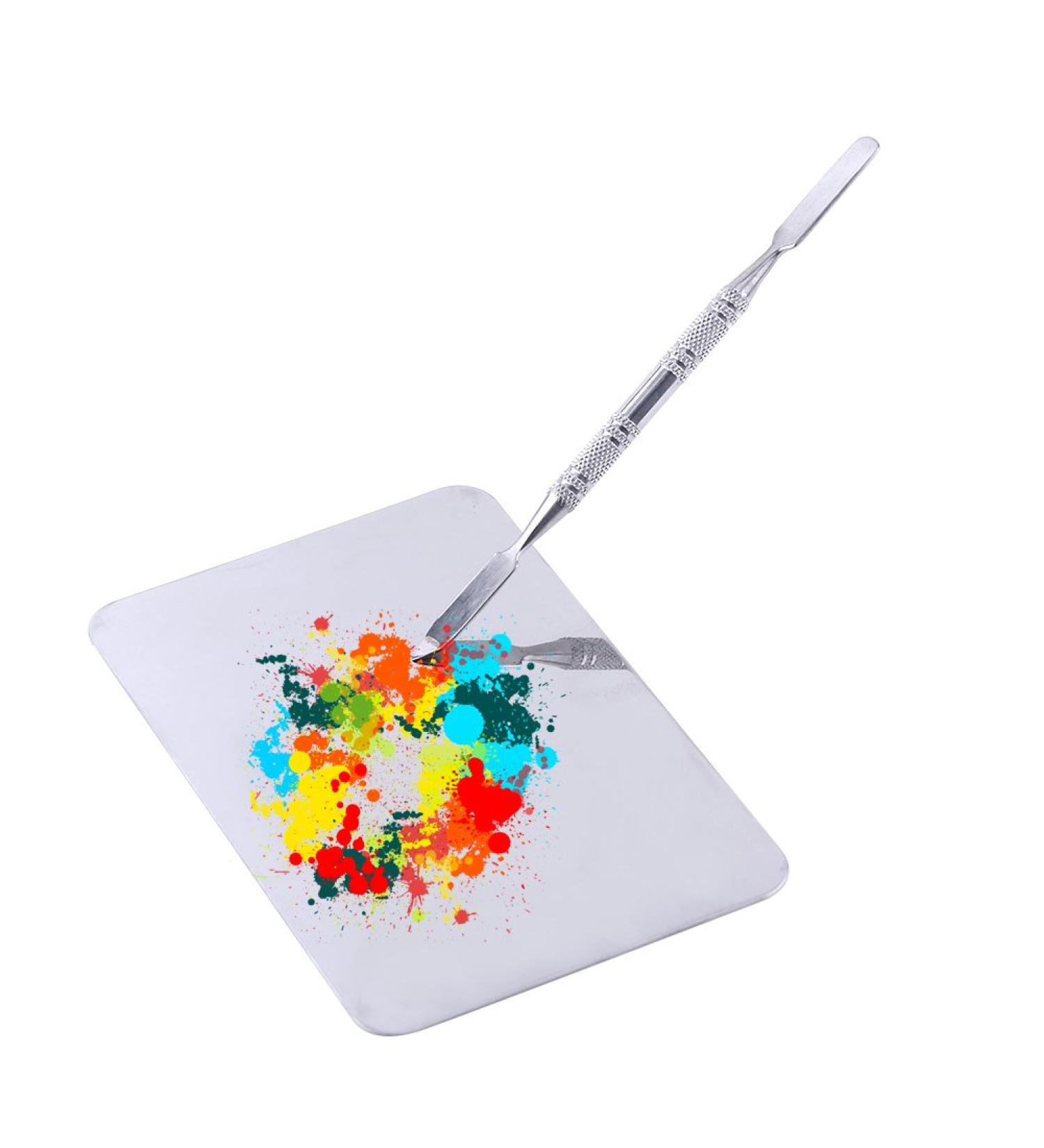 Stainless Steel Makeup Mixing Palette - Rec Shape Plate with Spatula for Nail Art & Cosmetic Blending - Buy Online on GoSupps.com