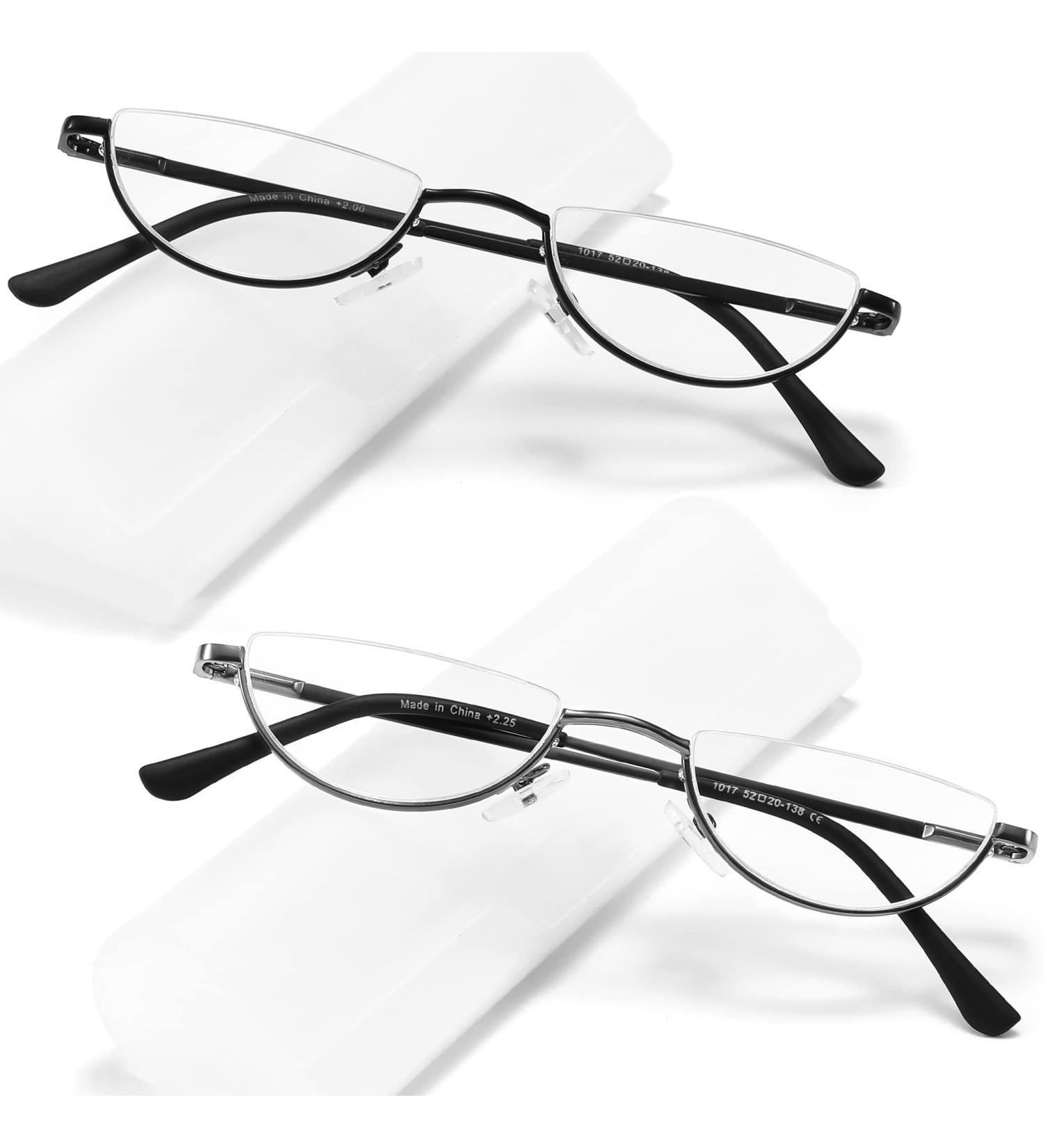 2 Pack Half Lens Reading Glasses - Blue Light Blocking Half Moon Frame Spring Hinge Mens & Womens - Black/Gunmetal +2.5 - International Shipping Available - Buy Online on GoSupps.com