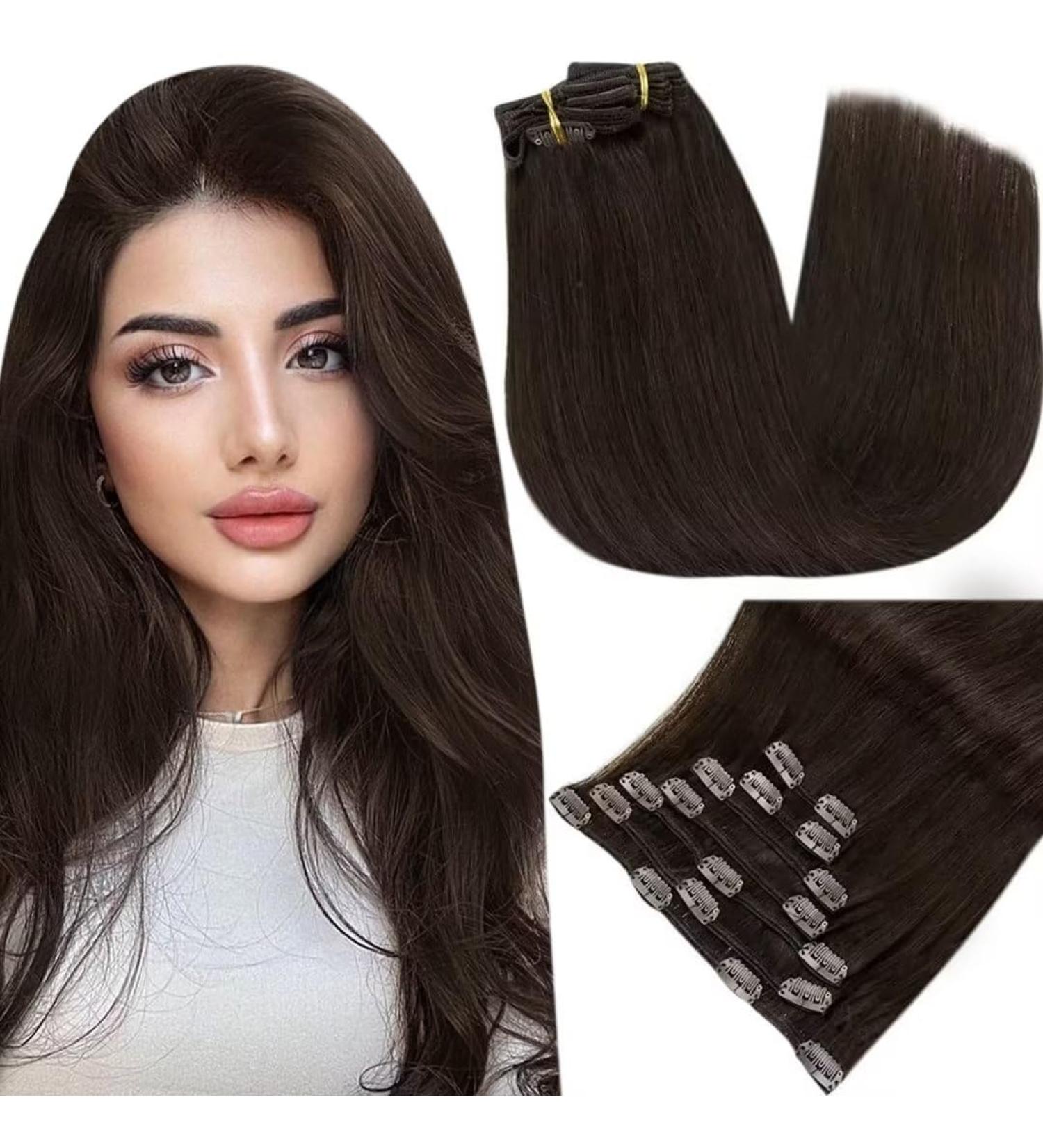 Buy 14-Inch Darkest Brown Clip-In Hair Extensions | Remy Human Hair - CP Clip Extensions - Buy Online on GoSupps.com