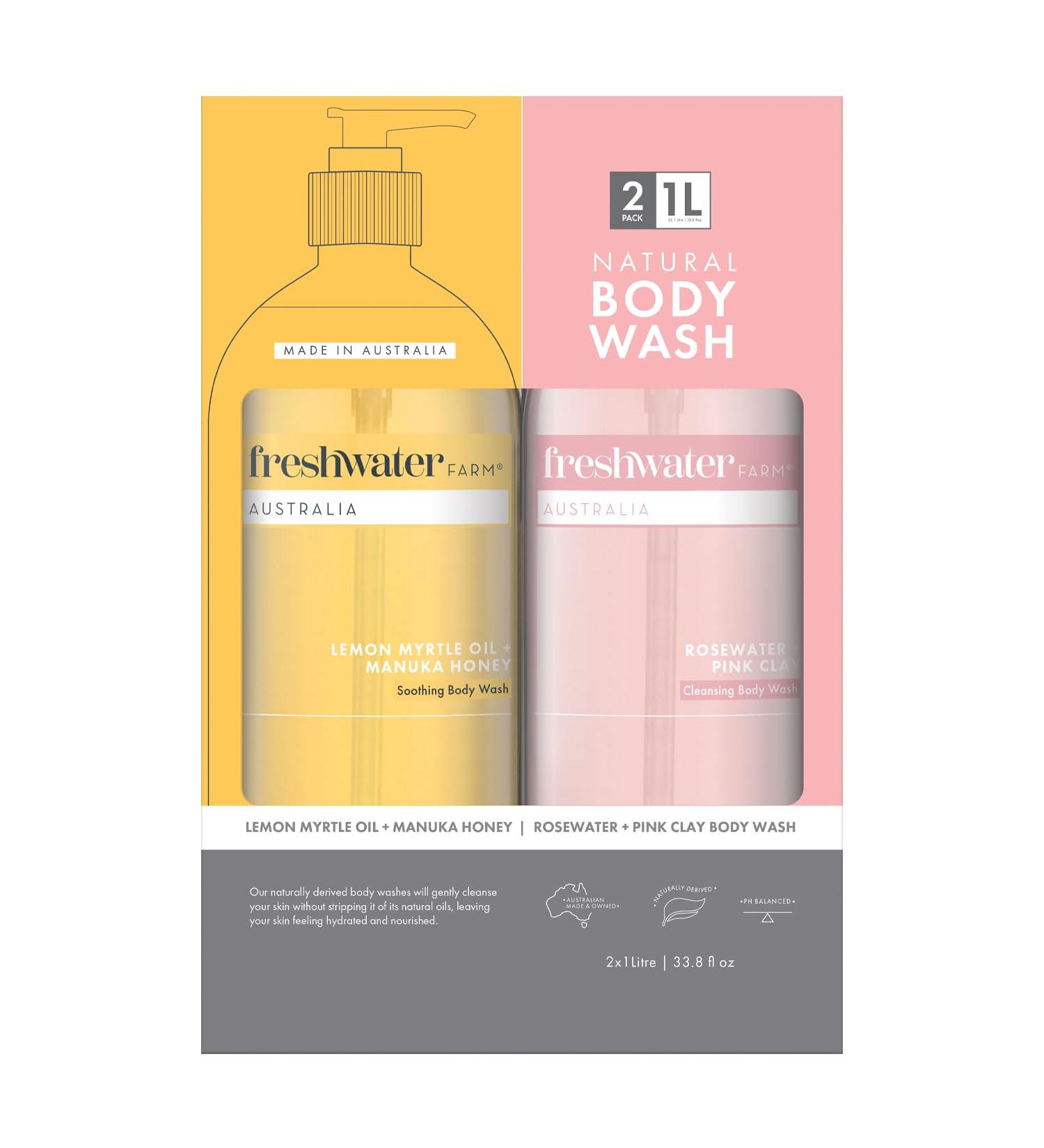 Naturally Derived Shower Gel Body Wash - Paraben & Phthalate Free - Lemon Myrtle Manuka Honey Rosewater & Pink Clay - Moisturizing 67.6 fl oz 2PK - Ideal for Women - Buy Online on GoSupps.com