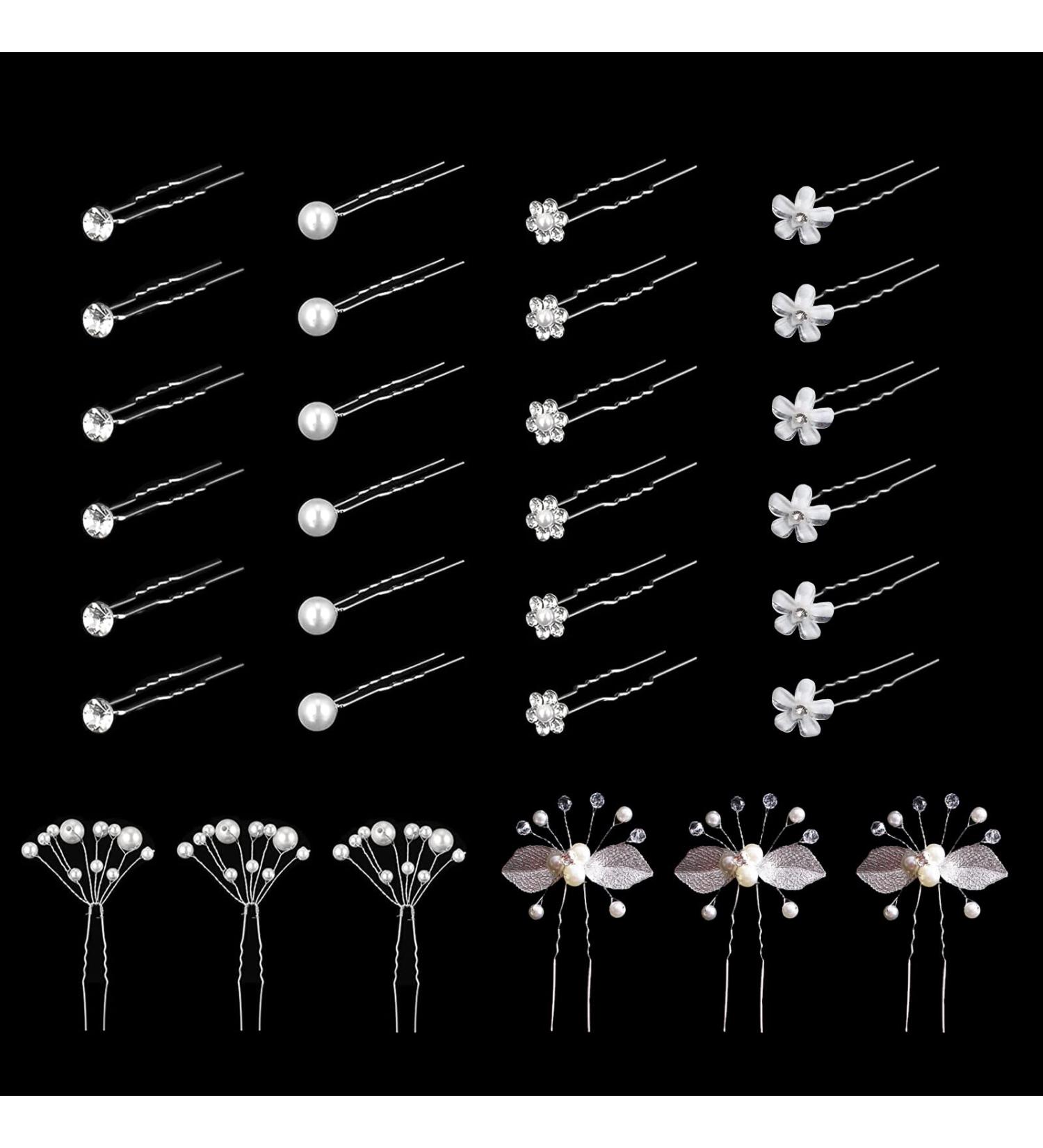 30 Pieces Wedding Hair Pins Wedding Hair Accessory Rhinestone Pearl U-shaped Hair Clip Wedding Hair Jewellery for Bride/Women/Girls/Wedding/Evening - Buy Online on GoSupps.com