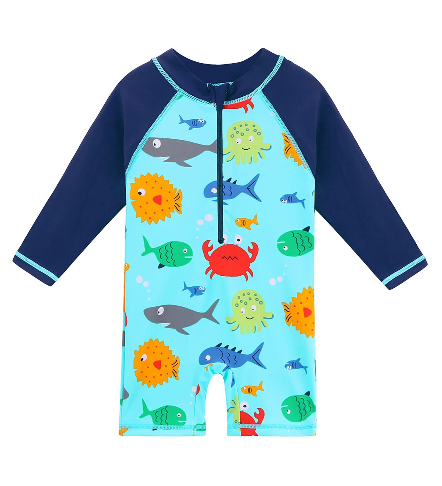 HUAANIUE Baby Girls One Piece Long Sleeve Swimwear UPF 50+ | 5-6 Years | Blue Sealife Design - Buy Online on GoSupps.com