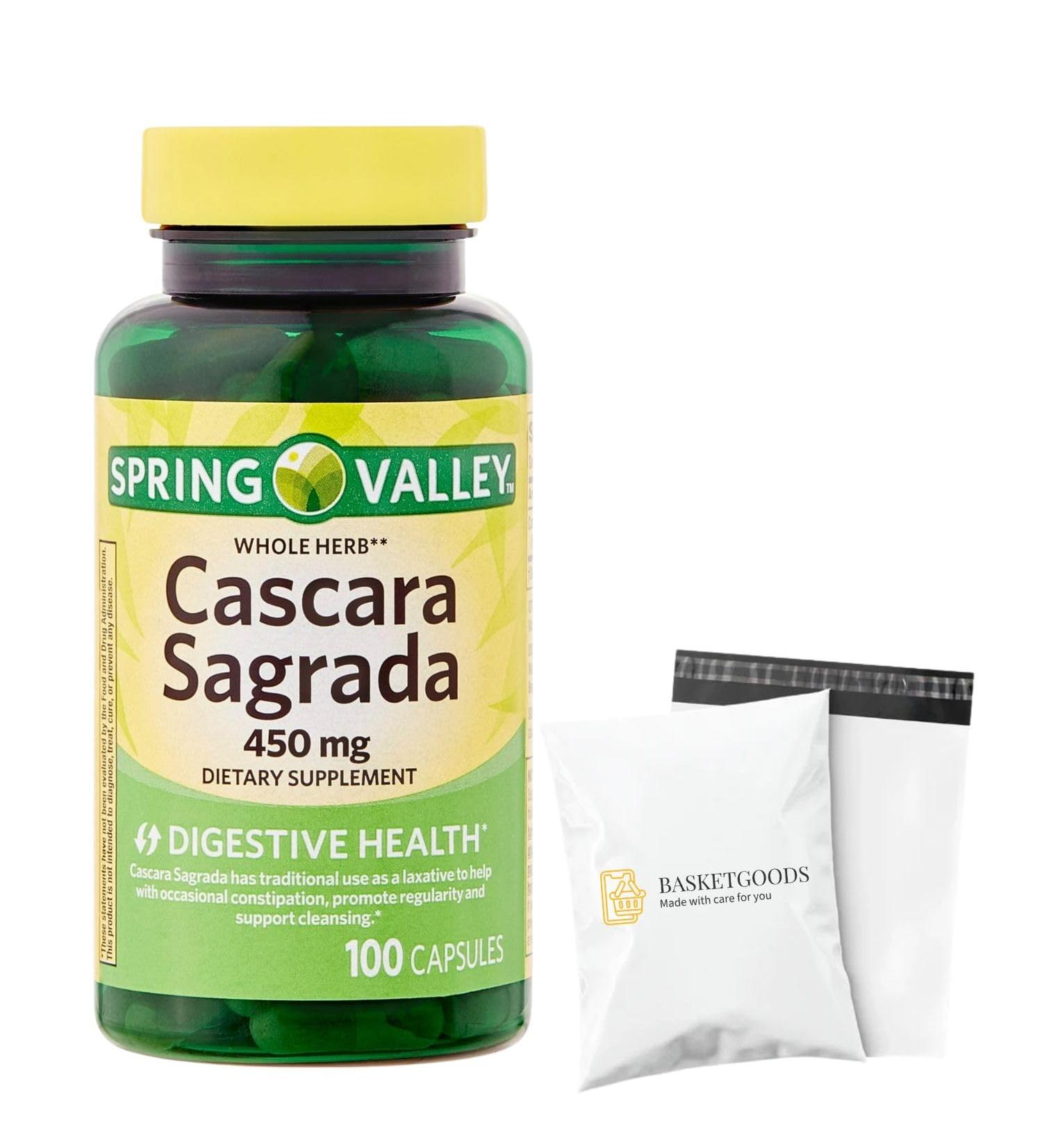 Cascara Sagrada 450mg. Spring Valley Cascara Sagrada 450mg 100 Count Whole Herb Cascara Sagrada Digestive Health Dietary Supplement - Set by Basket Goods - Buy Online on GoSupps.com