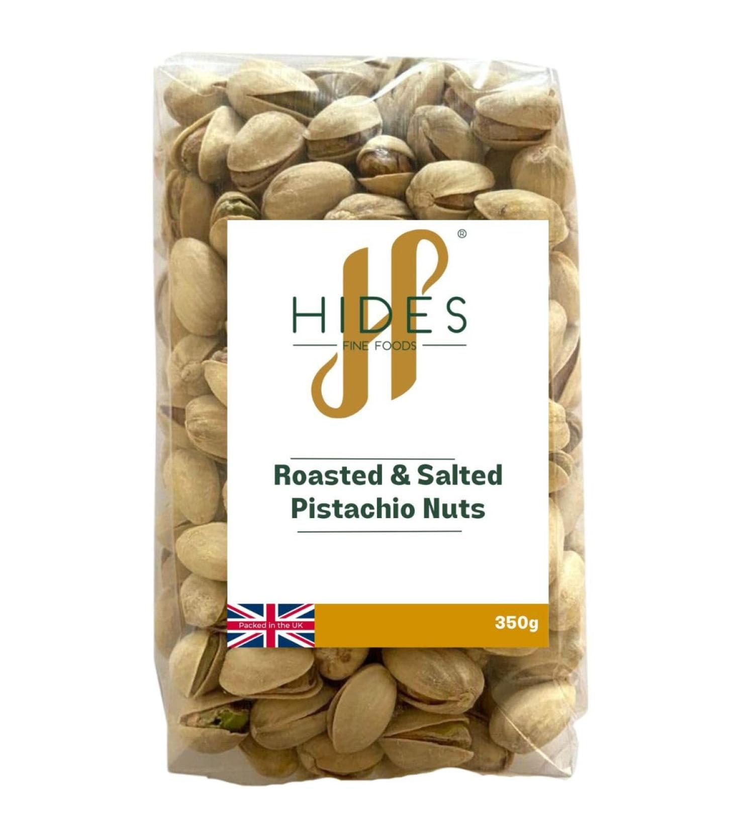Hides Fine Foods - Roasted & Salted Pistachio Nuts 350g - GMO Free - Suitable for Vegetarians - Cooking - Salads - Snacking - Dessert - Cakes - Cookies - Buy Online on GoSupps.com
