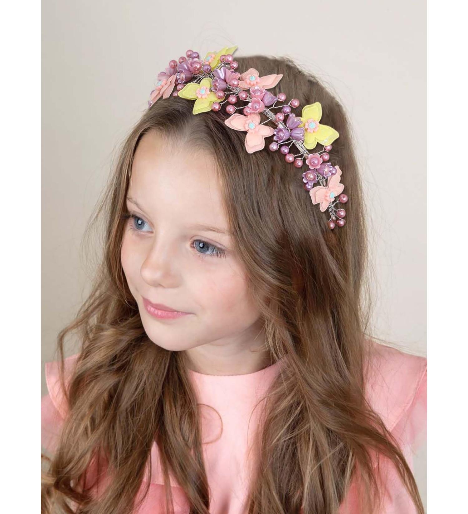 IYOU Princess Wedding Headband Purple Butterfly Hair Bands Pearl Communion Bridal Hair Accessories for Girls - Buy Online on GoSupps.com