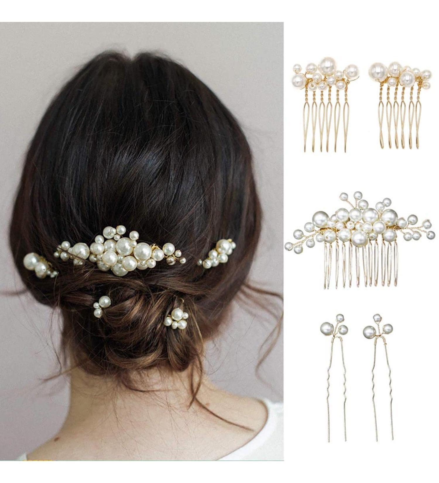 Prosy 5-Piece Bridal Wedding Pearl Hair Comb & Hairpins - Gold Bridal Hair Accessories for Women & Girls - Buy Online on GoSupps.com
