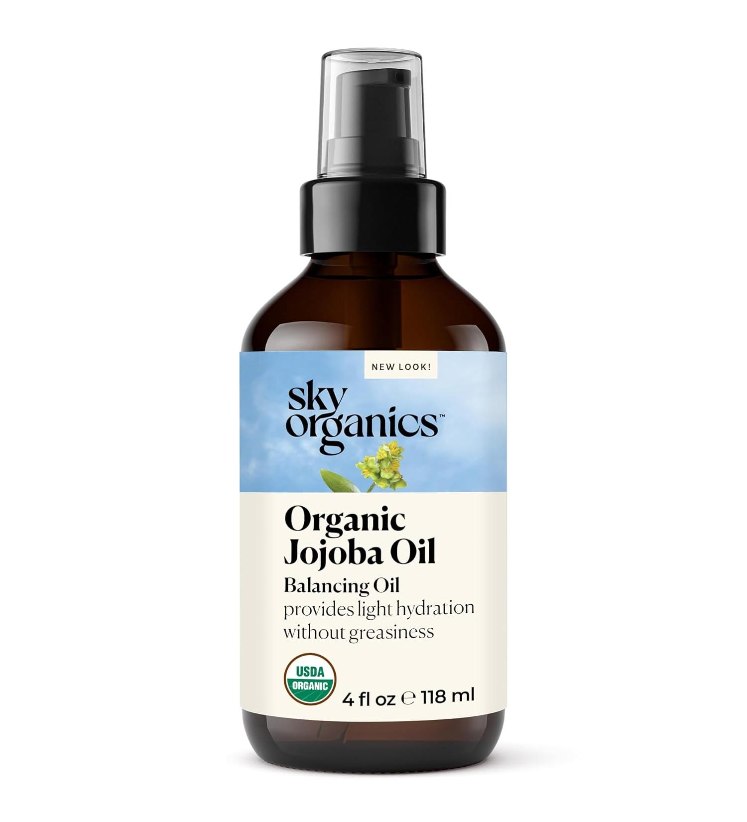 Sky Organics Organic Jojoba Oil for Face | 100% Pure & Cold-Pressed | Lightweight Hydration for Oily & Blemish-Prone Skin | 4 fl. oz - Buy Online on GoSupps.com