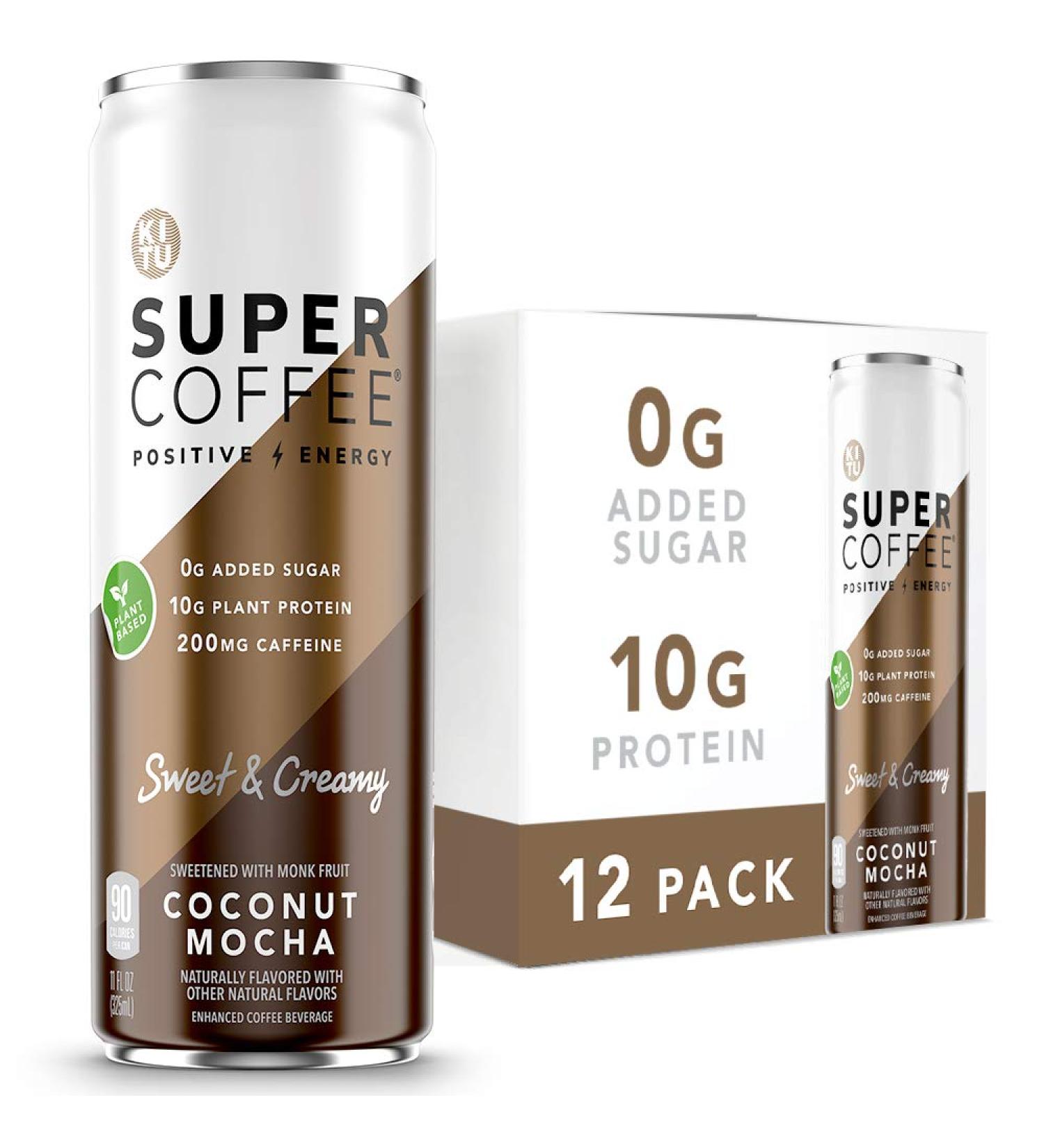 KITU SUPER COFFEE Vegan Protein Coffee Coconut Mocha 11 Fl Oz 12 Pack - 10g Protein, 0g Added Sugar, 90 Calories | Iced Coffee Keto Coffee, Pea Protein, Plant Based, Gluten Free - Buy Online on GoSupps.com