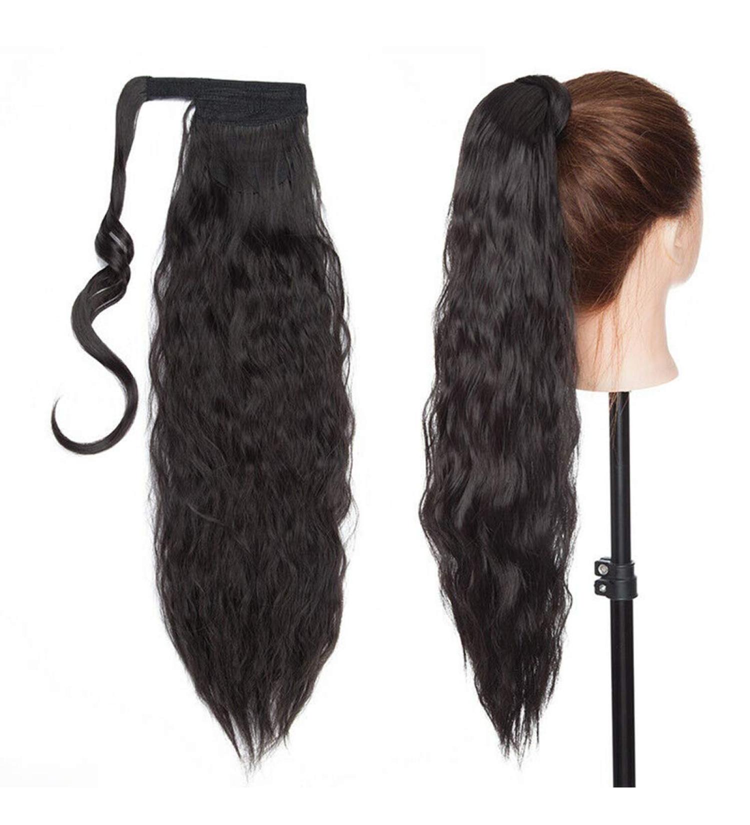 20 Real Long Corn Wave Ponytail Clip-in Hair Extensions for Women - Natural Black - Buy Online on GoSupps.com