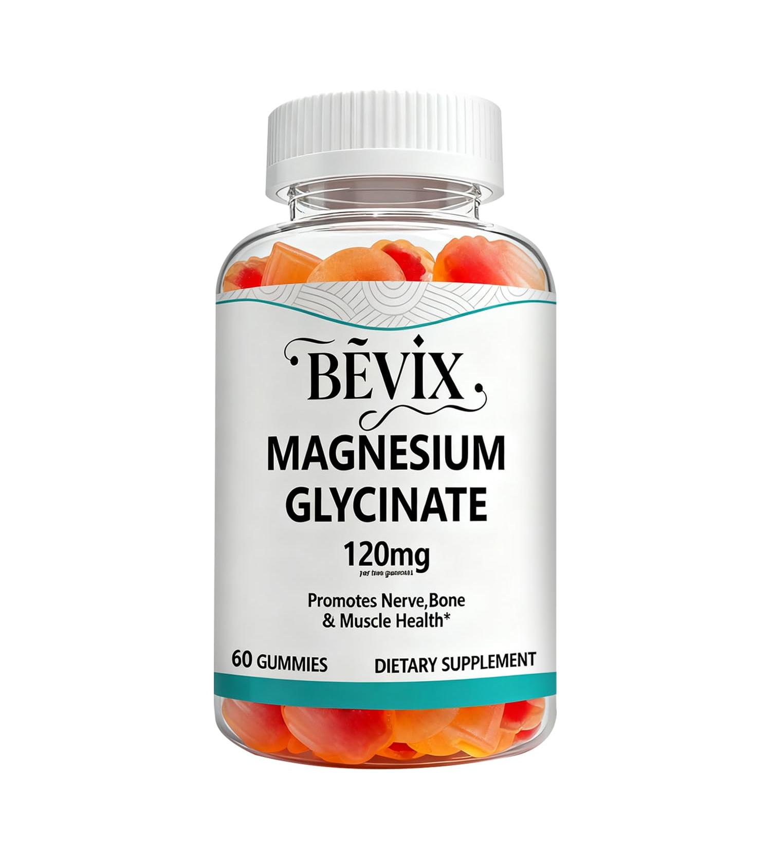BEVIX Magnesium Glycinate Gummies High Absorption 120mg for Adults Magnesium Glycinate Complex Gummies 60 Count (Pack of 1) - Buy Online on GoSupps.com