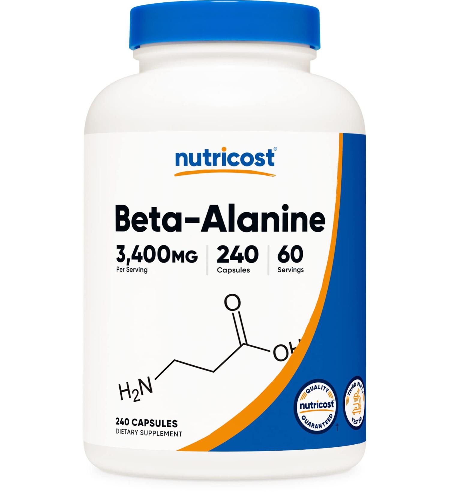 Nutricost Beta-Alanine Capsules 3400mg - 240 Capsules | Gluten-Free & Non-GMO | 850mg Per Cap | Potent Beta Alanine | 60 Servings - Buy Online on GoSupps.com