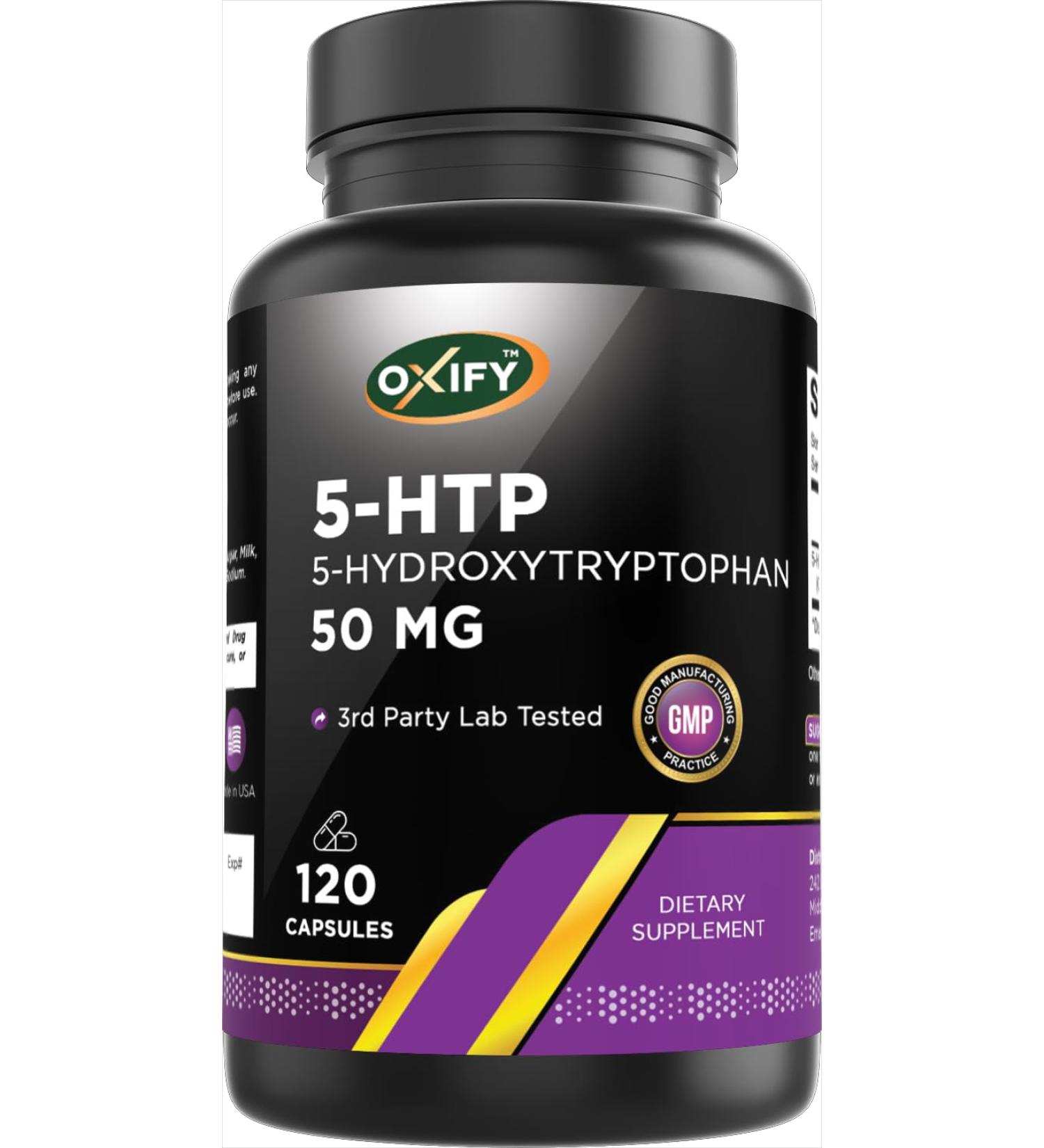 Oxify 5-HTP 5-Hydroxytryptophan 50 mg | 120 Capsules | Gluten-Free Non-GMO | Supplement Made in USA - Buy Online on GoSupps.com