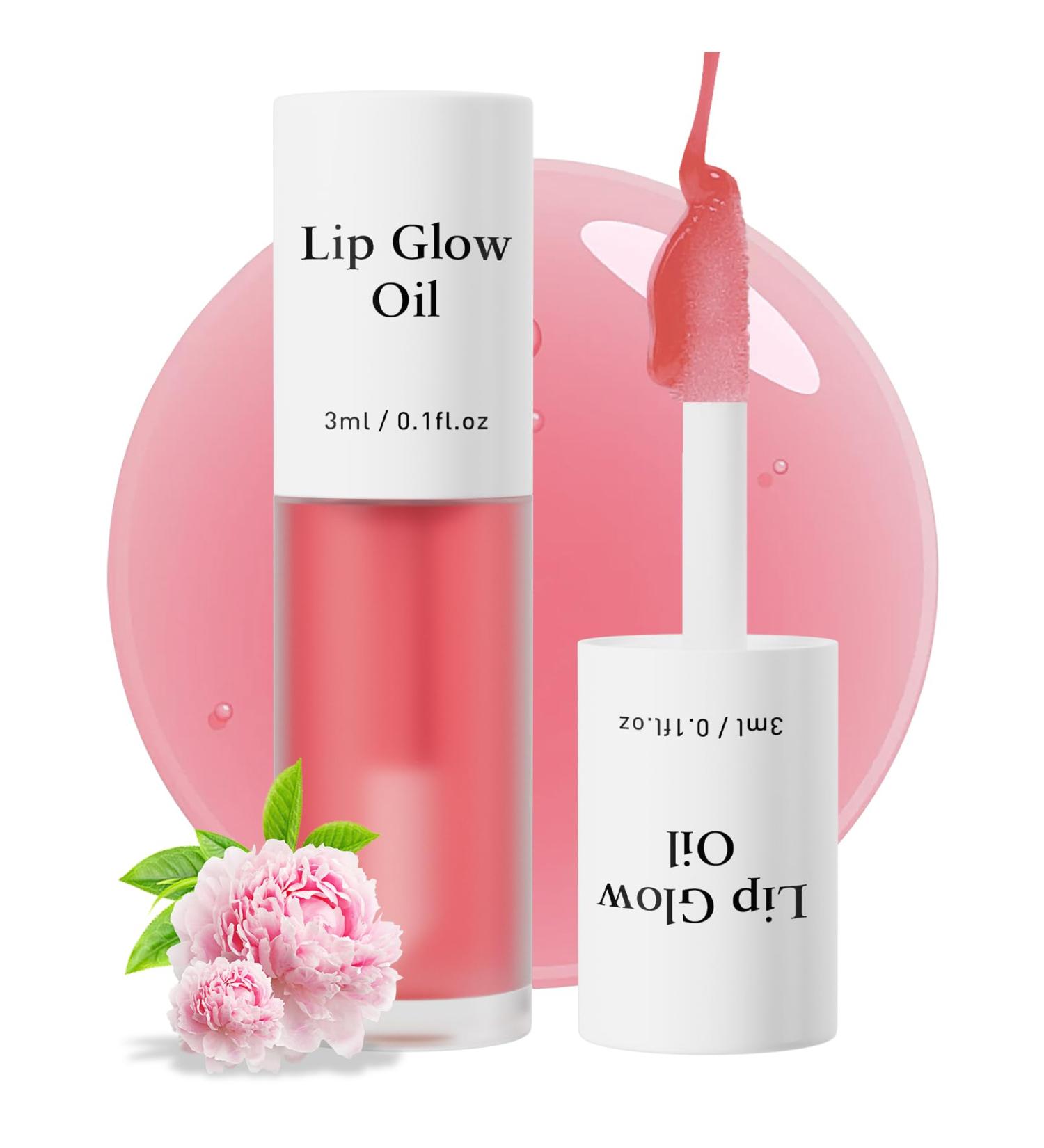 Hydrating Lip Glow Oil - Moisturizing Lip Plumper Gloss for Dry Lips | Peony Transparent Lip Oil & Balm - Buy Online on GoSupps.com