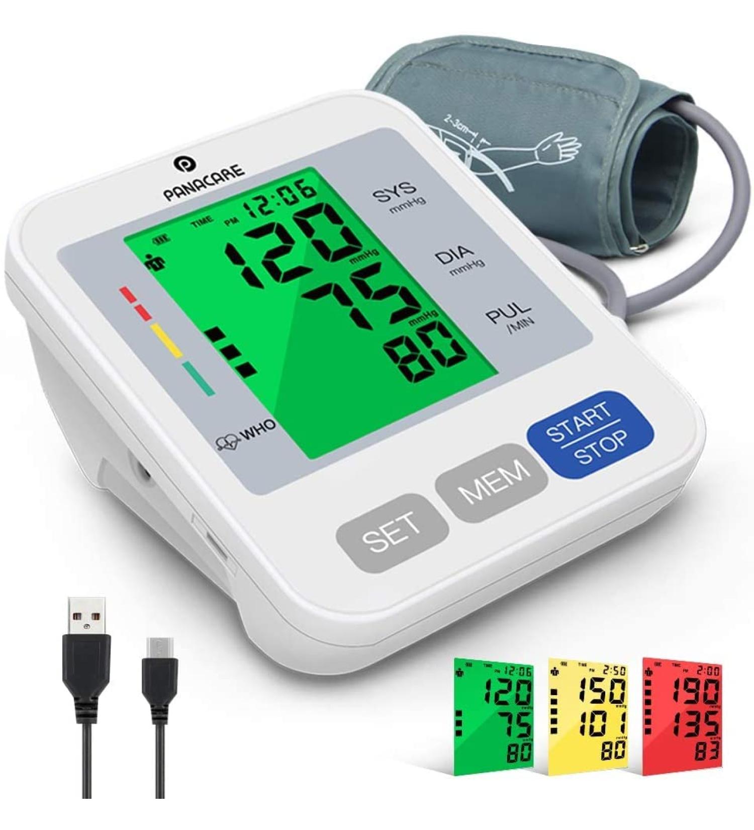 Panacare 2.0 Fully Automatic Upper Arm Blood Pressure Monitor - 3-Colored Large Display Backlight 2 Users 198 Data Sets Cuffs 22-42cm - German Language - Silver - Buy Online on GoSupps.com