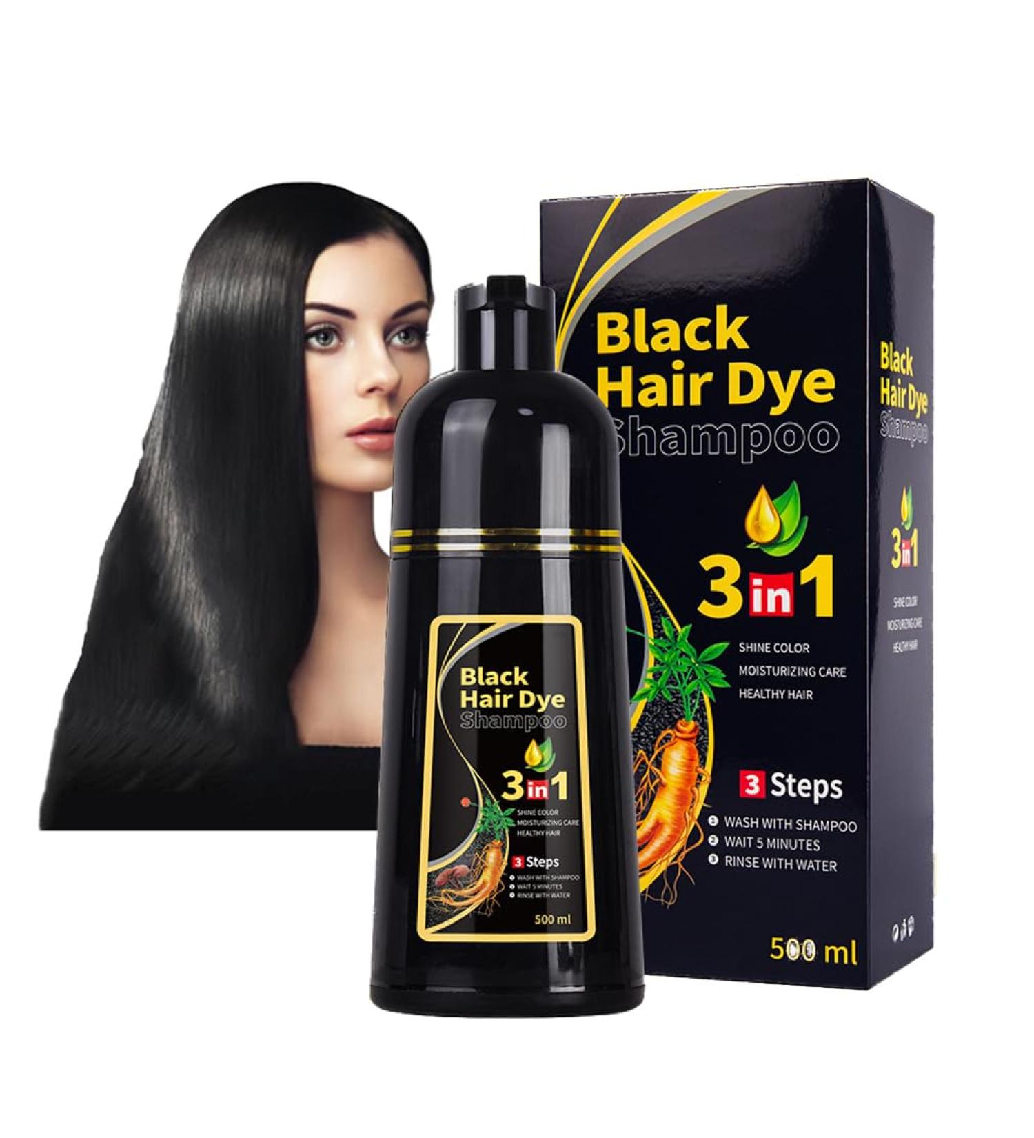  HADAVAKA 500 ml Black Hair Dye Shampoo Instant Hair Colouring Semi-Permanent Hair Dye 3-In-1 Shampoo For Men and Women Restore Hai - Buy Online on GoSupps.com