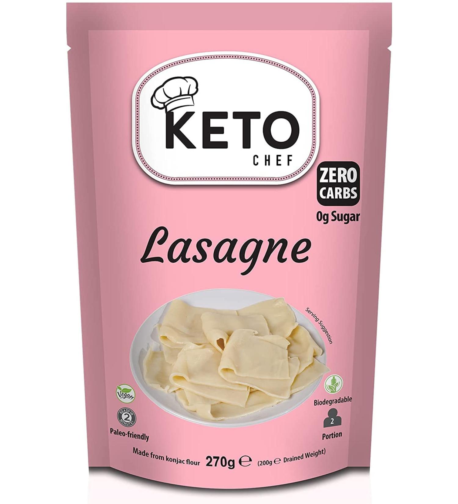 Keto Chef Vegan Lasagne Pasta Sheets 270g - Zero Carb Konjac Shirataki, Free-From Flour, Paleo & Low Calorie - Ready to Eat - Buy Online on GoSupps.com