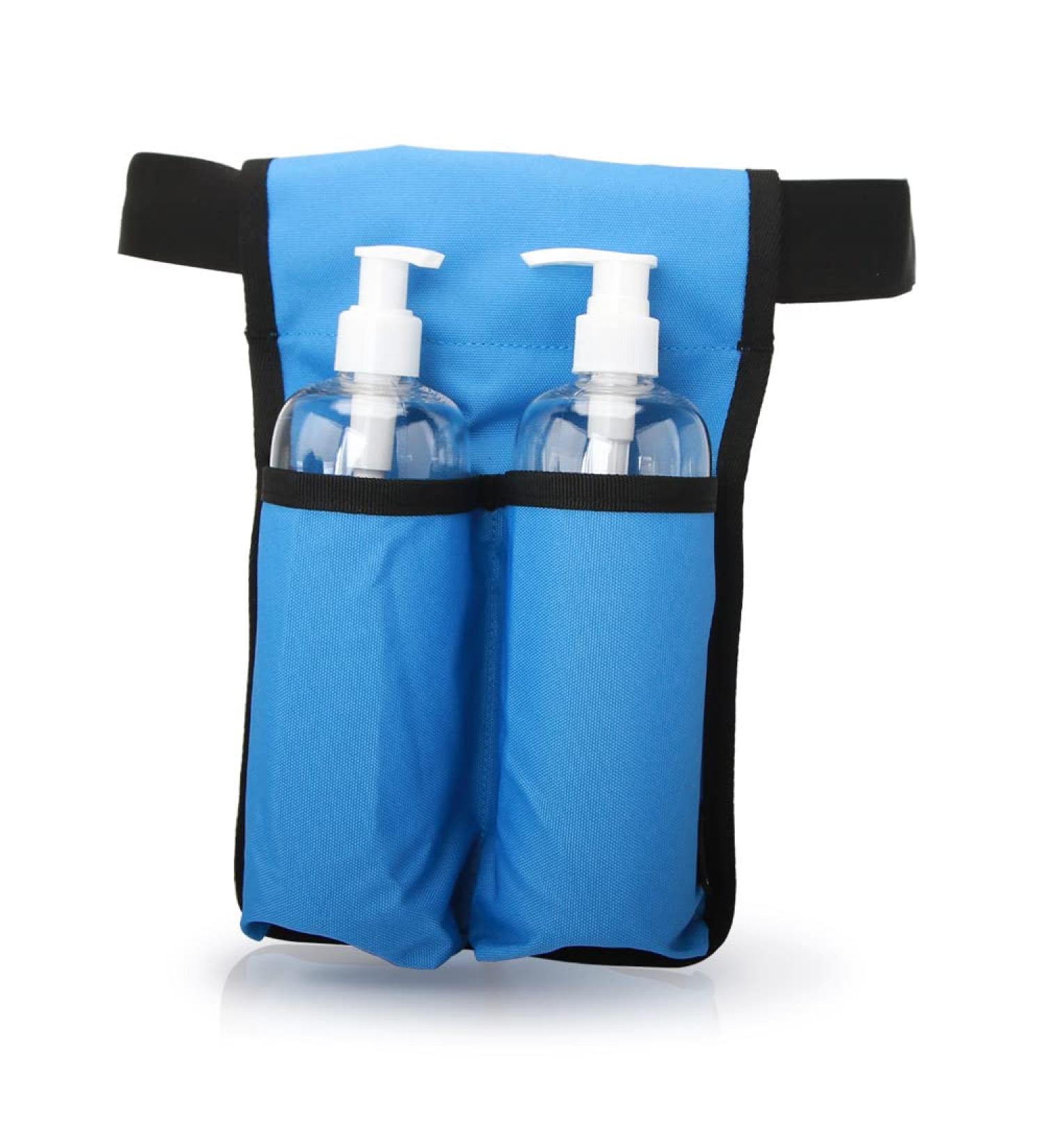 Massage oil-lotion-bottle holder massage lotion oil holder organizer professional massage therapist lotion oil bundle with adjustable belt (only bag) (two bottles sky blue)