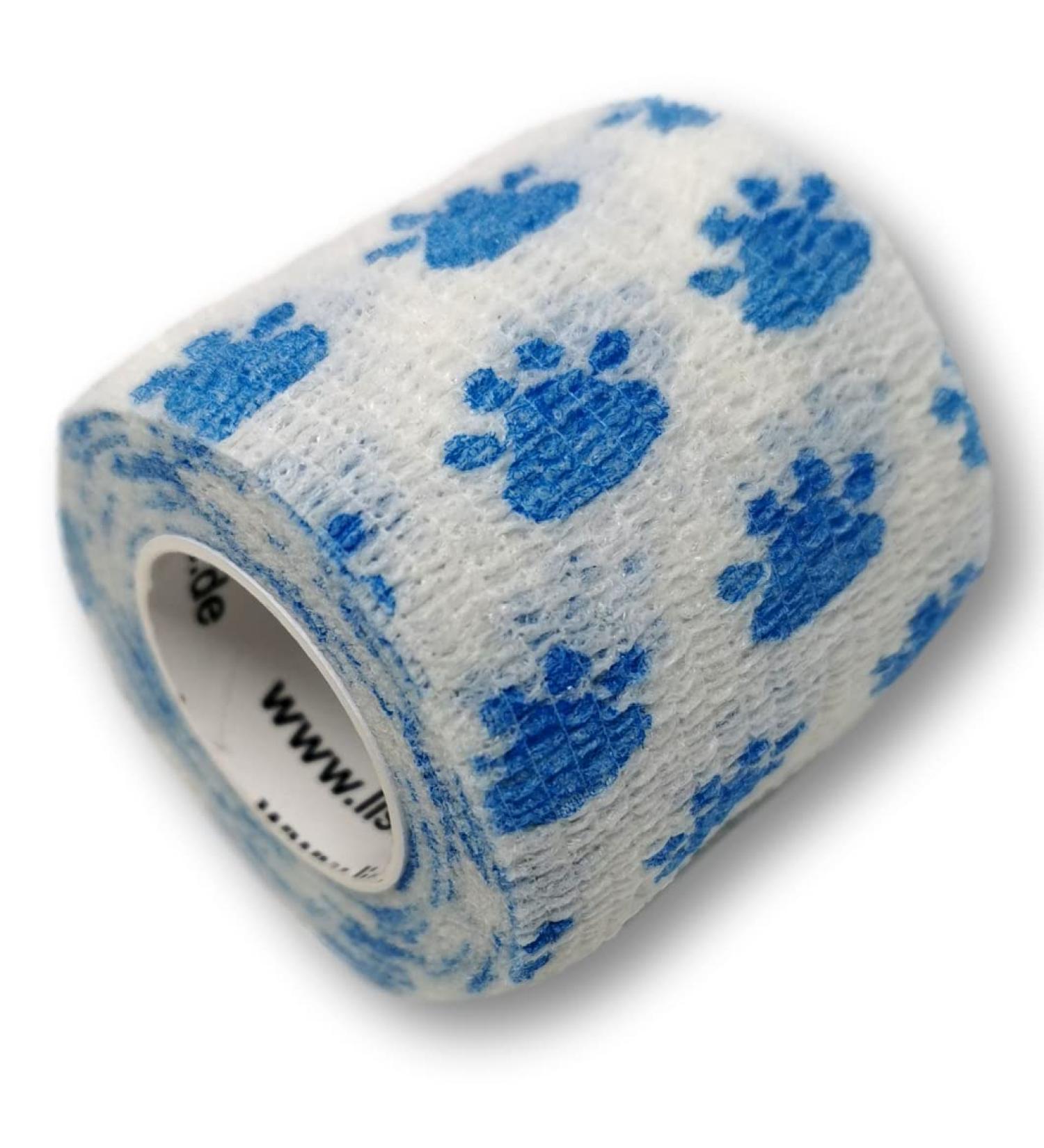 Lisacare Bandage Tape for Pets & Horses - 2 Roll Set (5cm) - Flexible Self-Adhesive Elastic - Variety of Colors & Motifs - Paws Blue/White Pace White/Blue - Buy Online on GoSupps.com