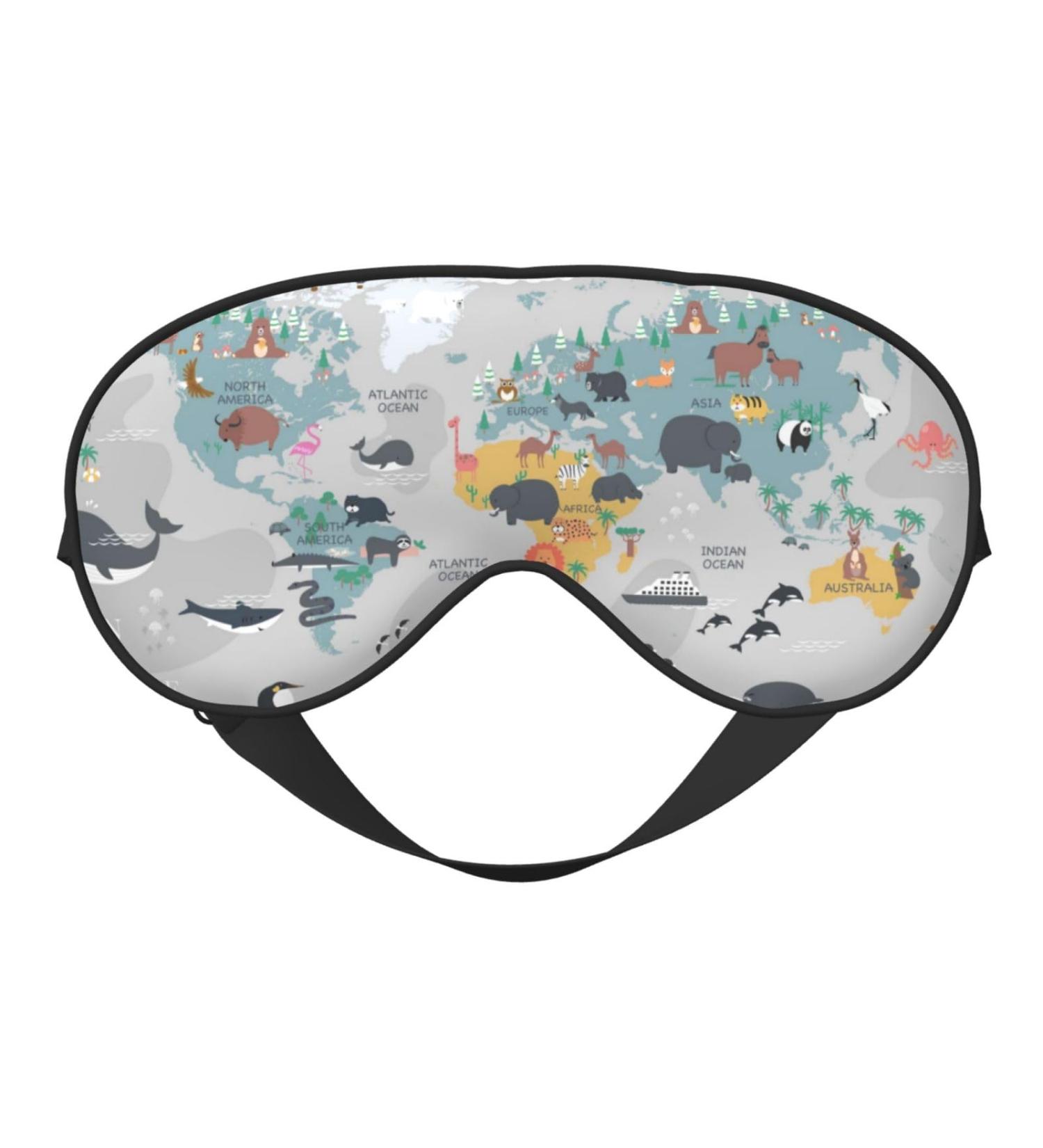 Cartoon Animals World Map Sleep Eye Mask - Soft Blindfold for Travel & Night Sleeping - Buy Online on GoSupps.com