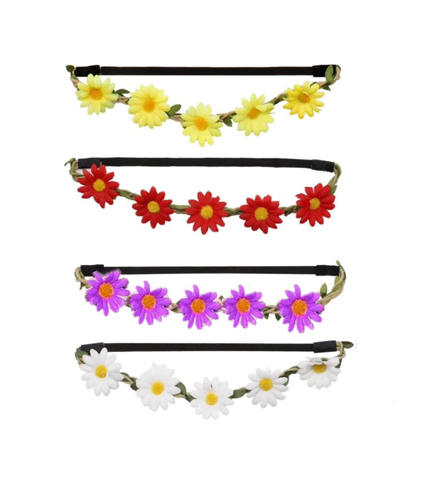 Buy Angelkiss Sunflower Headband Set - 4 PCs Daisy Hair Bands for Weddings Festivals & Parties | Elastic Krone Colorful Flowers - Buy Online on GoSupps.com