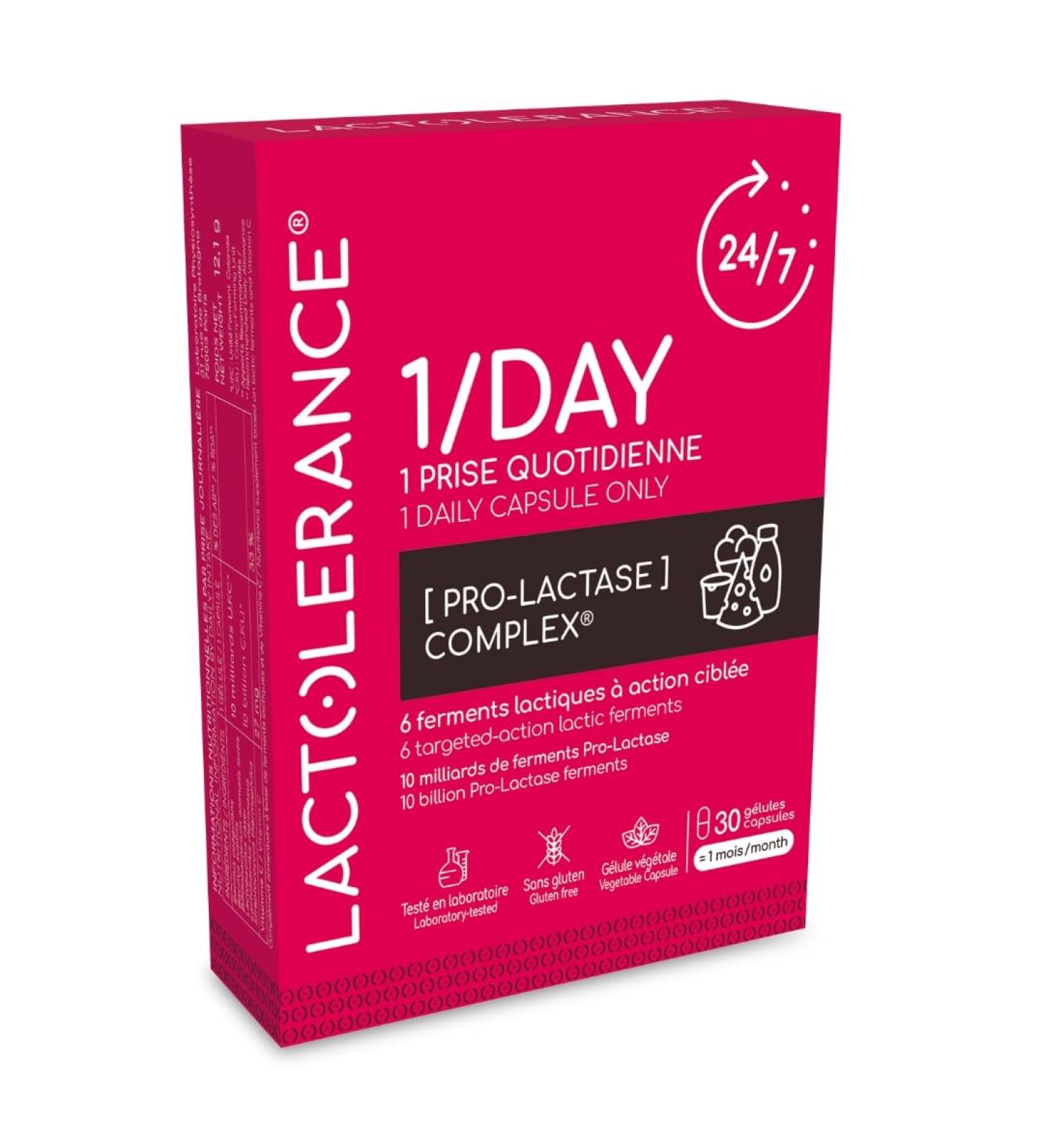 LACTOLERANCE 1/DAY I Lactase Precursor I Protection 24/7-1 Single Capsule Daily | Improves Lactose Digestion | Any Level of Intolerance | 1 Month Microbiotic Treatment - Buy Online on GoSupps.com
