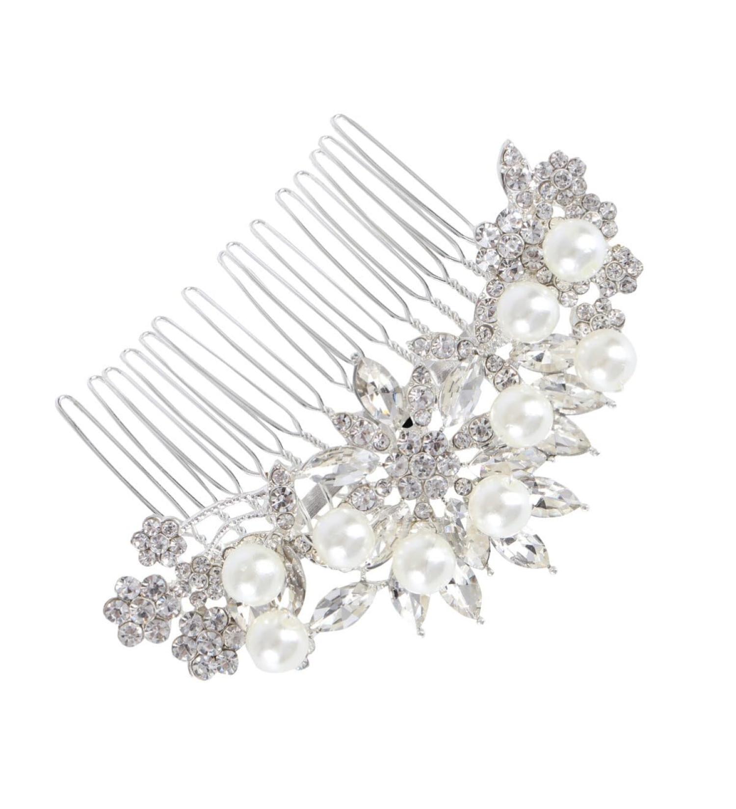 Beaupretty Silver Bridal Hair Comb Clip Pearl Hair Comb Bride Wedding Hair Comb Wedding Hair Pieces for Brides Women Random Style - Buy Online on GoSupps.com