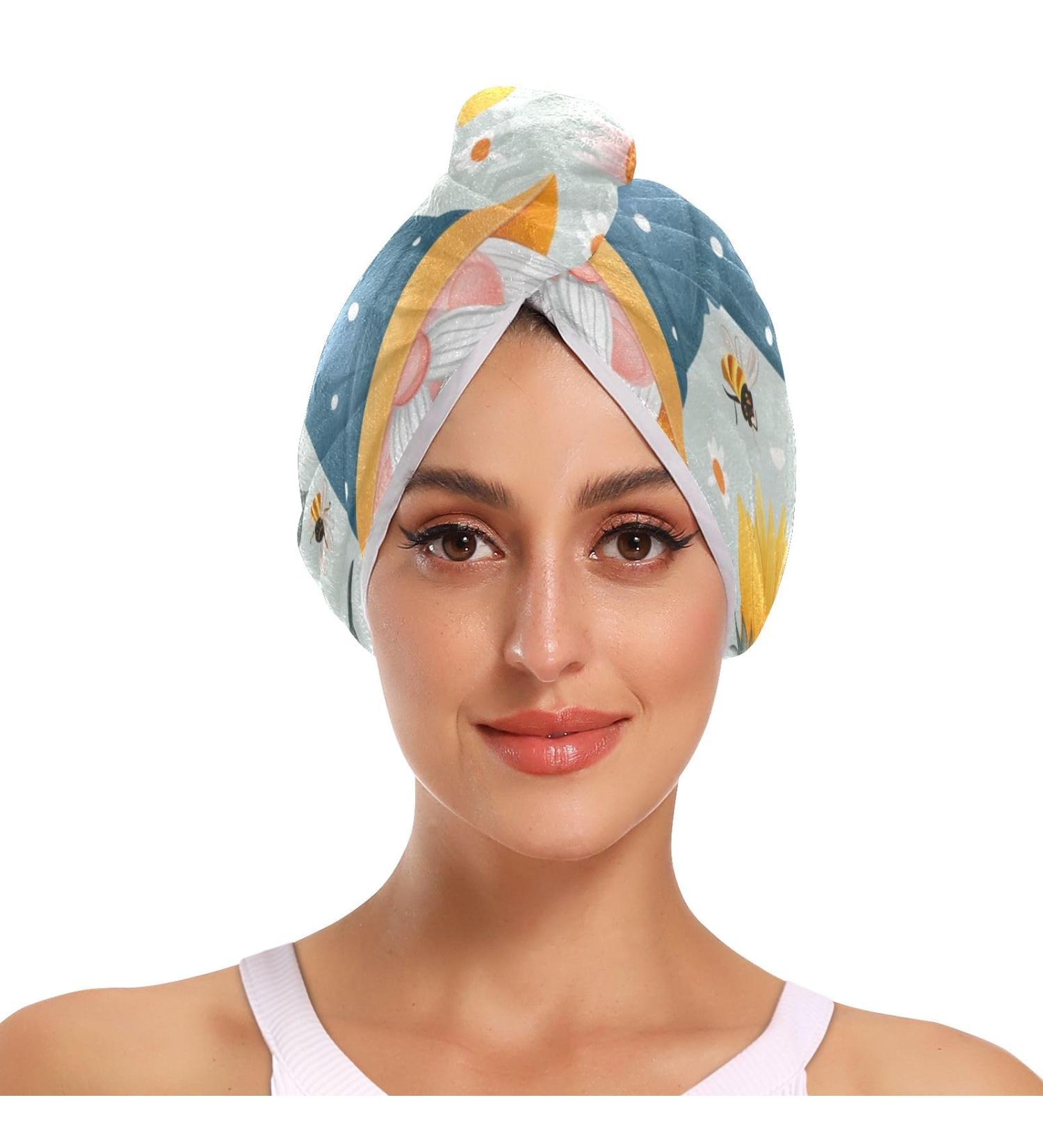 Sunflowers Bees Gnomes Hair Towel 2 Pack - Super Absorbent Quick Dry Turbans for Women & Girls - Buy Online on GoSupps.com
