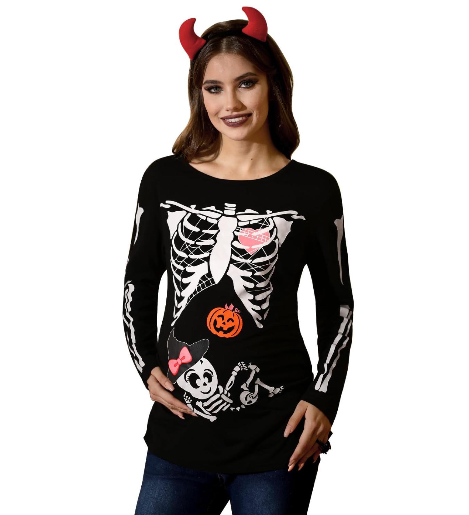G and PL Halloween Women's Maternity Funny Costume Top | Long Sleeve S-XXL | M Bow Tie Skull Baby Design - Buy Online on GoSupps.com