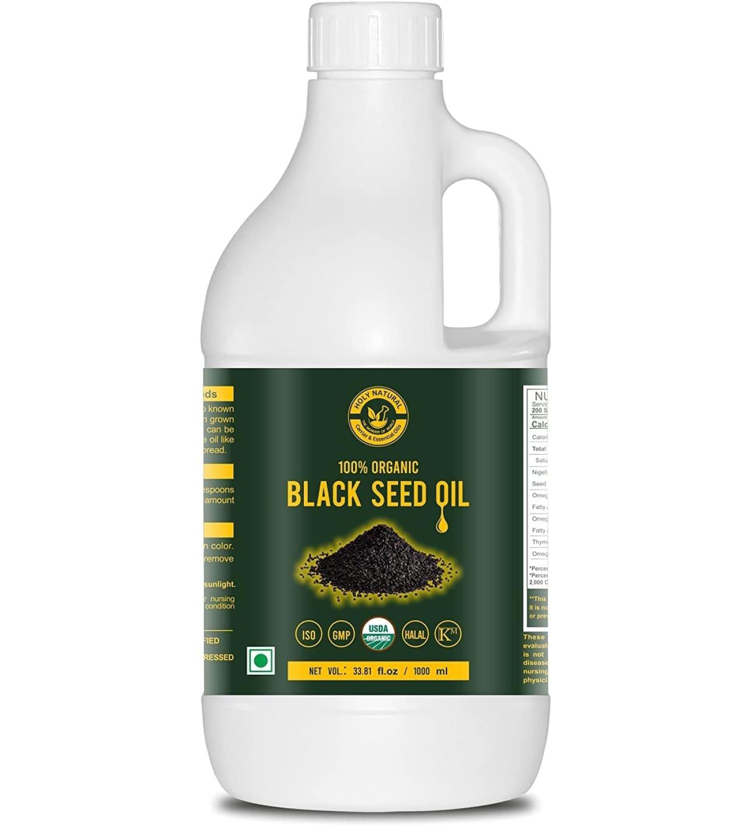 QURA Cold-Pressed Organic Black Seed/Nigella Sativa/Kalonji Seeds Oil (1000ml) USDA Organic Virgin Grade No GMO and Untreated Edible Oil.