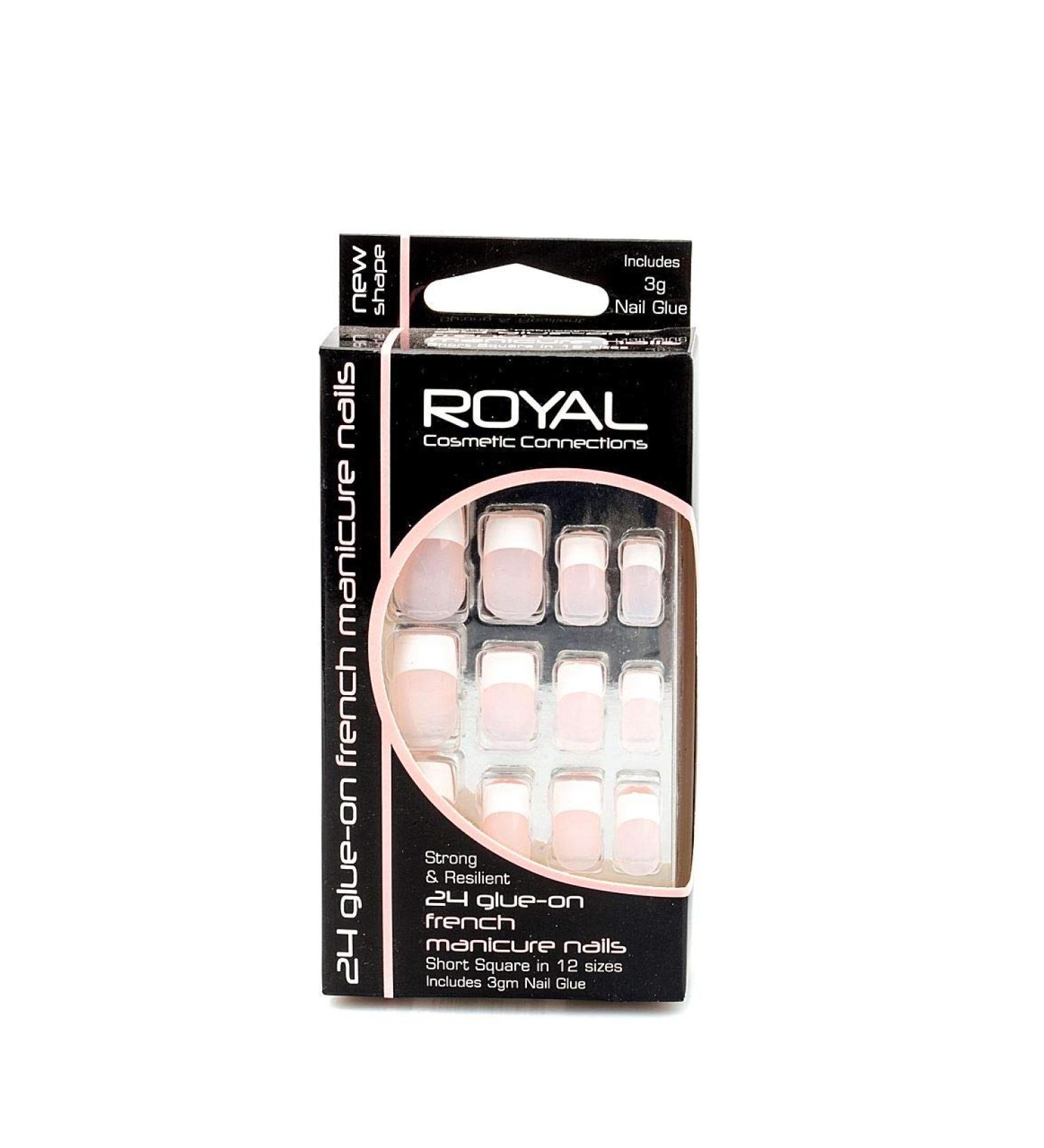 Royal 24 Glue-On French Manicure Short Square Nails