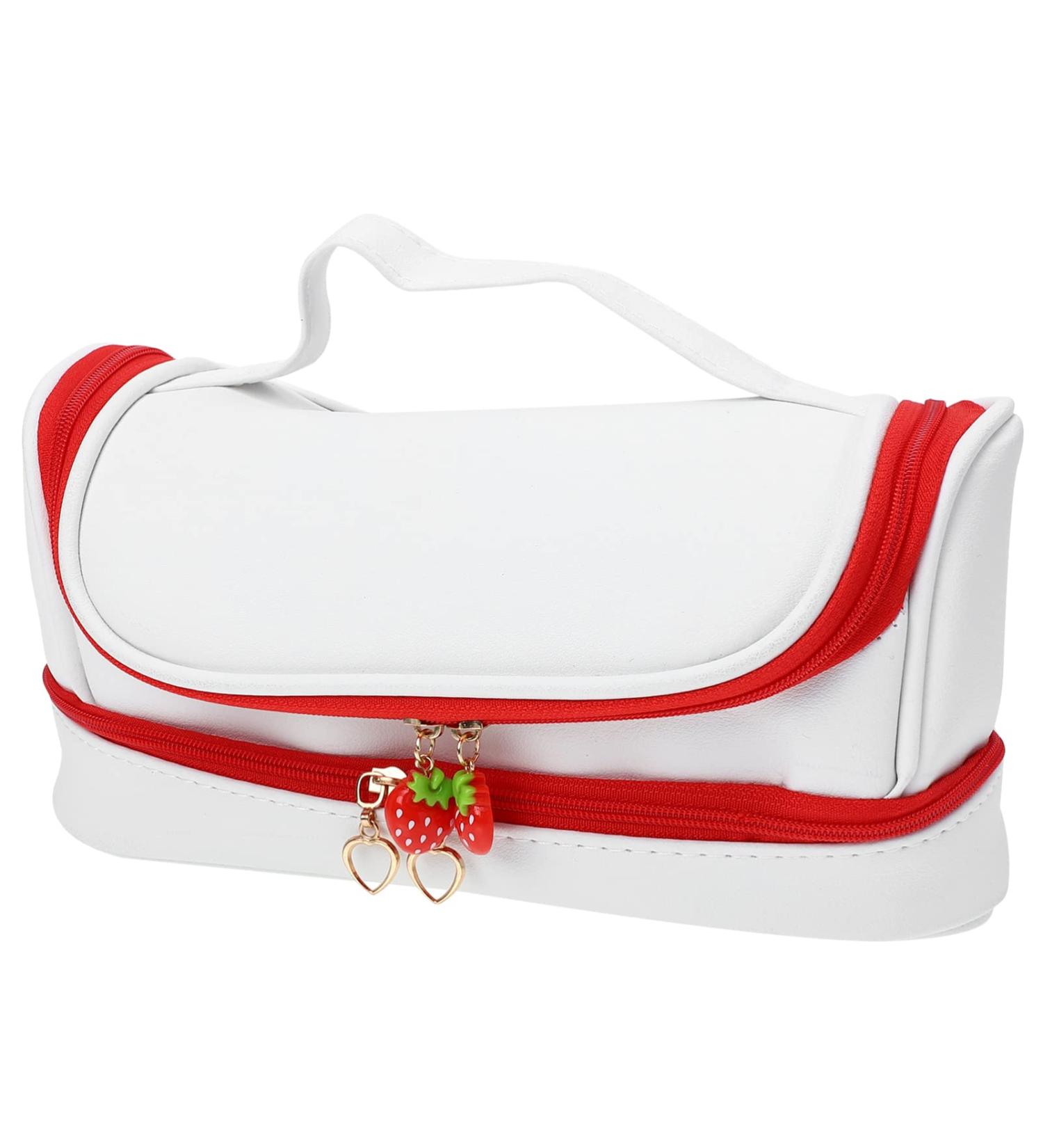 Uonlytech Double Layer Makeup Bag for Women - Strawberry Zipper Cosmetic Organizer - Stylish Travel & Cultural Bags - Buy Online on GoSupps.com