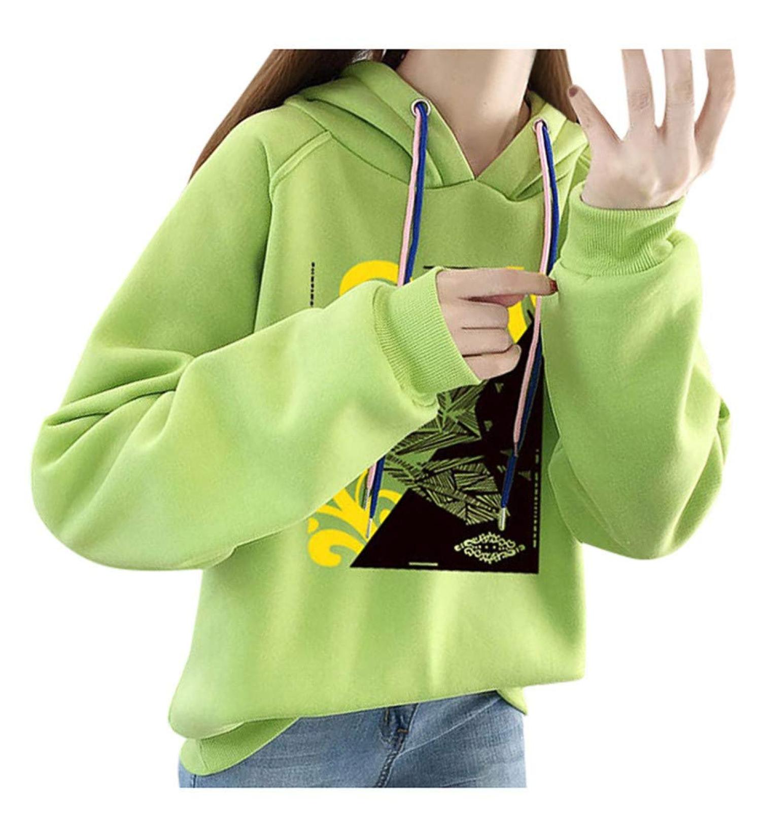 Bigfanshu Womans Tops Winter Fashion Blouse Hoodies Character Print Sweatshirt Green - Buy Online on GoSupps.com