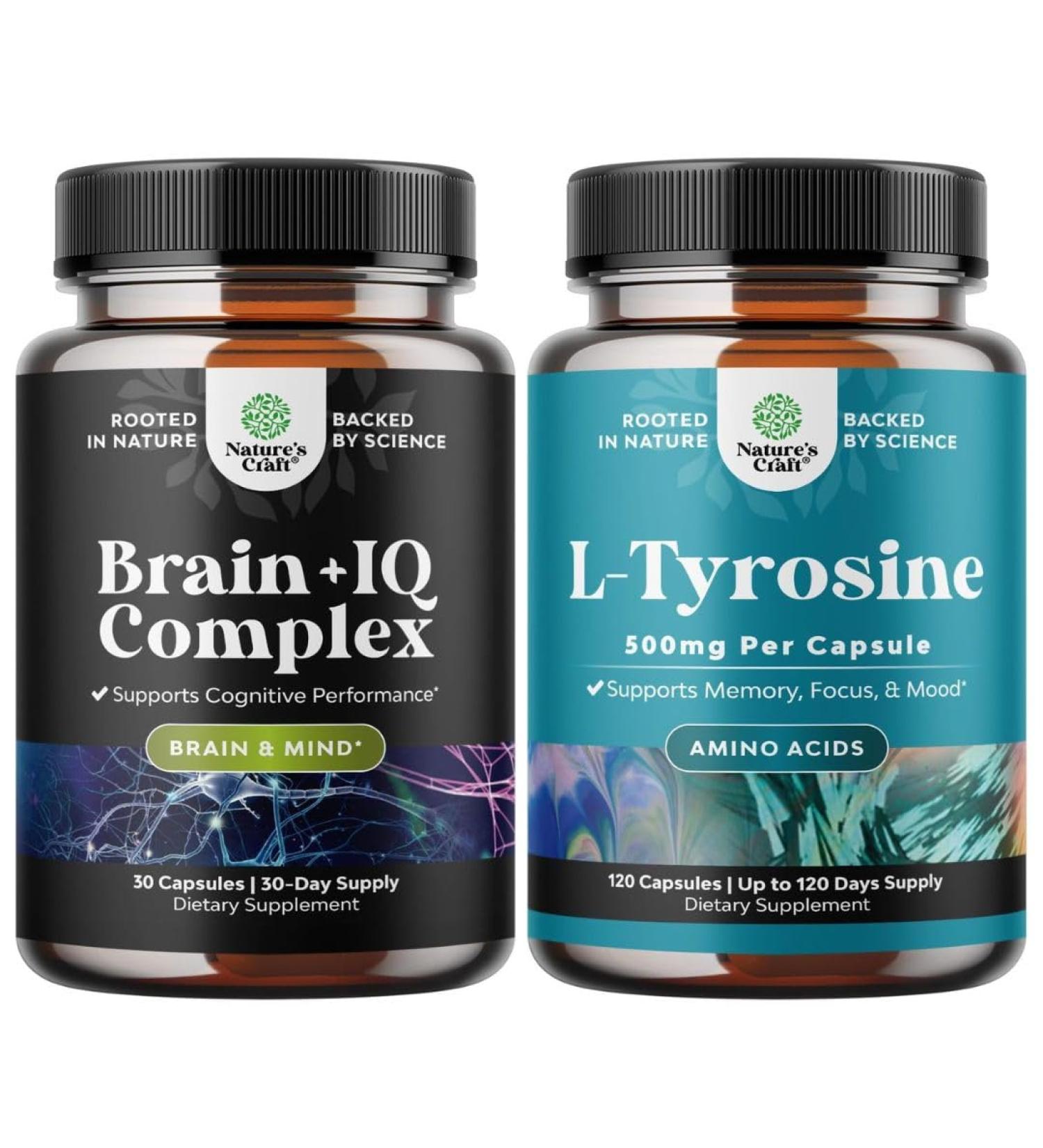 Bundle of Nootropic Memory Supplement and Potent L Tyrosine 500mg Capsules - Memory Pills for Brain Boost and Natural Energy Booster - Amino Acid Nutritional Supplement for Brain Health - Buy Online on GoSupps.com