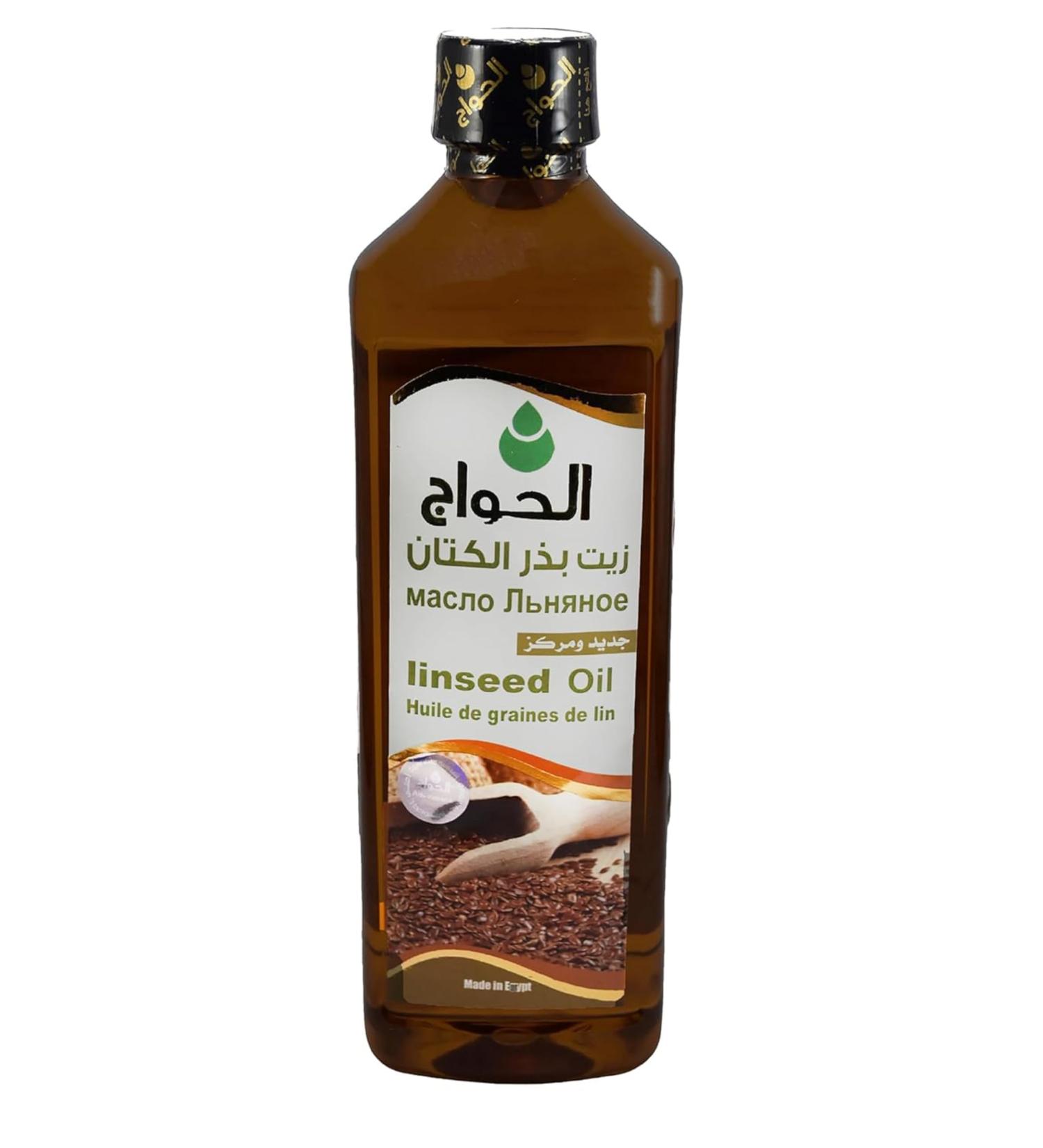 El Hawag Flaxseed Oil Linseed Natural Cold Pressed Premium Pure Al Hawaj Egypt Elhawag Fresh Herbal Arab Herb Egyptian For Cooking And Skin Kosher Halal (1 Pack 16.90 oz / 500 ml)  - Buy Online on GoSupps.com