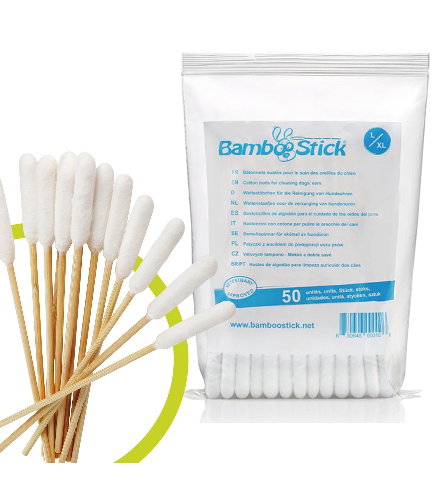 Bamboostick - Pack of 3 Packs of 50 L/XL Cotton Buds for Cleaning the Ears of Large Dogs - Easy to Use - Developed by a French Veterinarian - Buy Online on GoSupps.com