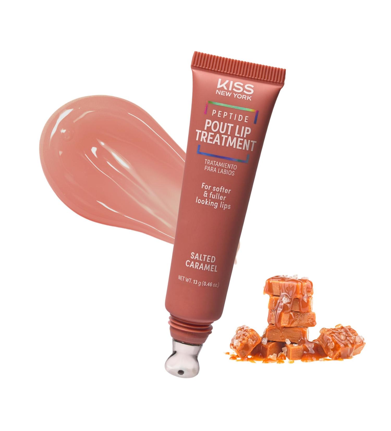 KISS NEW YORK Peptide Lip Treatment Hydrating & Non-Sticky Tinted Plumping Balm Shea Butter Castor Oil & Squalane Reduces Look of Fine Lines Fuller Lips with Cooling Metal Tip (Salted Caramel) Salted Caramel 0.46 Ounce - Buy Online on GoSupps.com